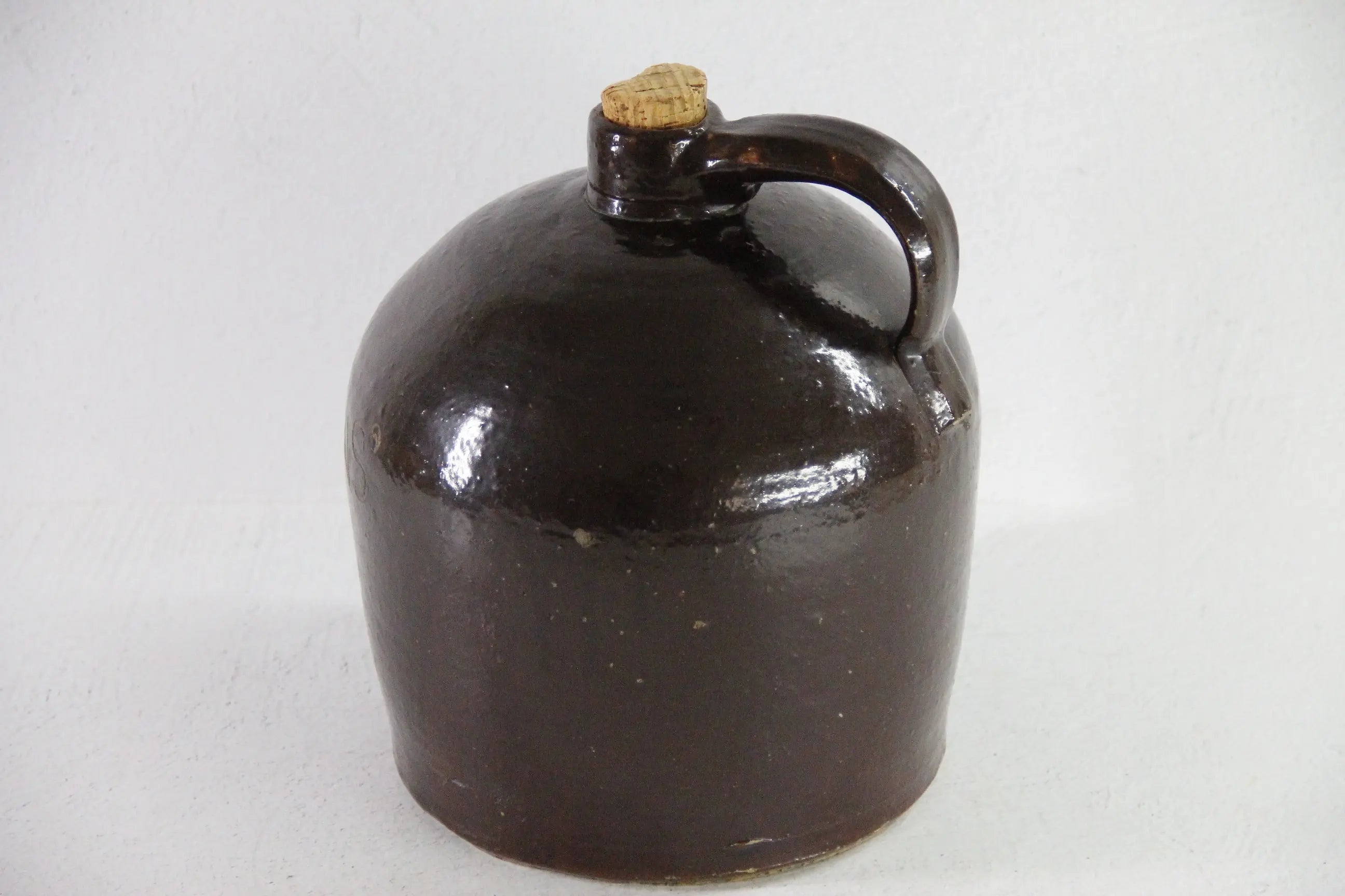 Antique Stoneware Whiskey Jug | Farmhouse Rich Dark Brown Pottery  Debra Hall Lifestyle