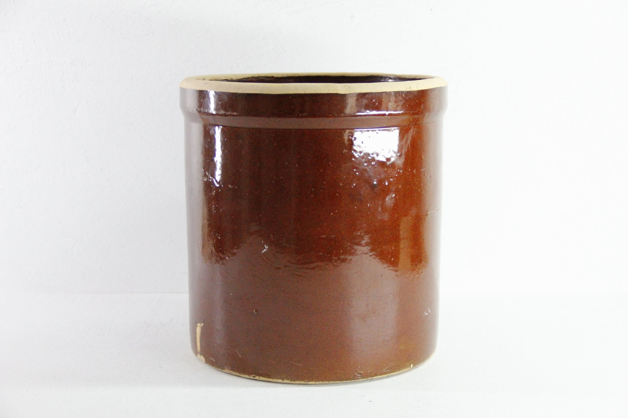 Antique Three Gallon Stoneware Crock | Albany Slip Brown  Debra Hall Lifestyle