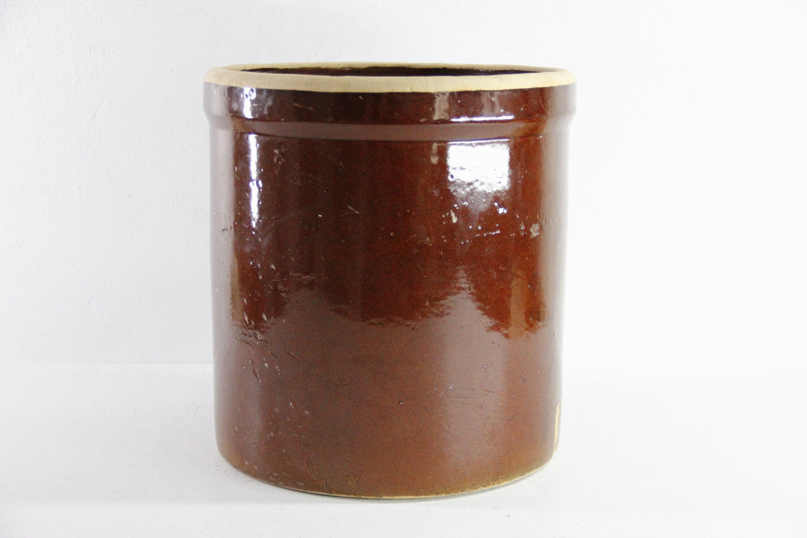 Antique Three Gallon Stoneware Crock | Albany Slip Brown  Debra Hall Lifestyle