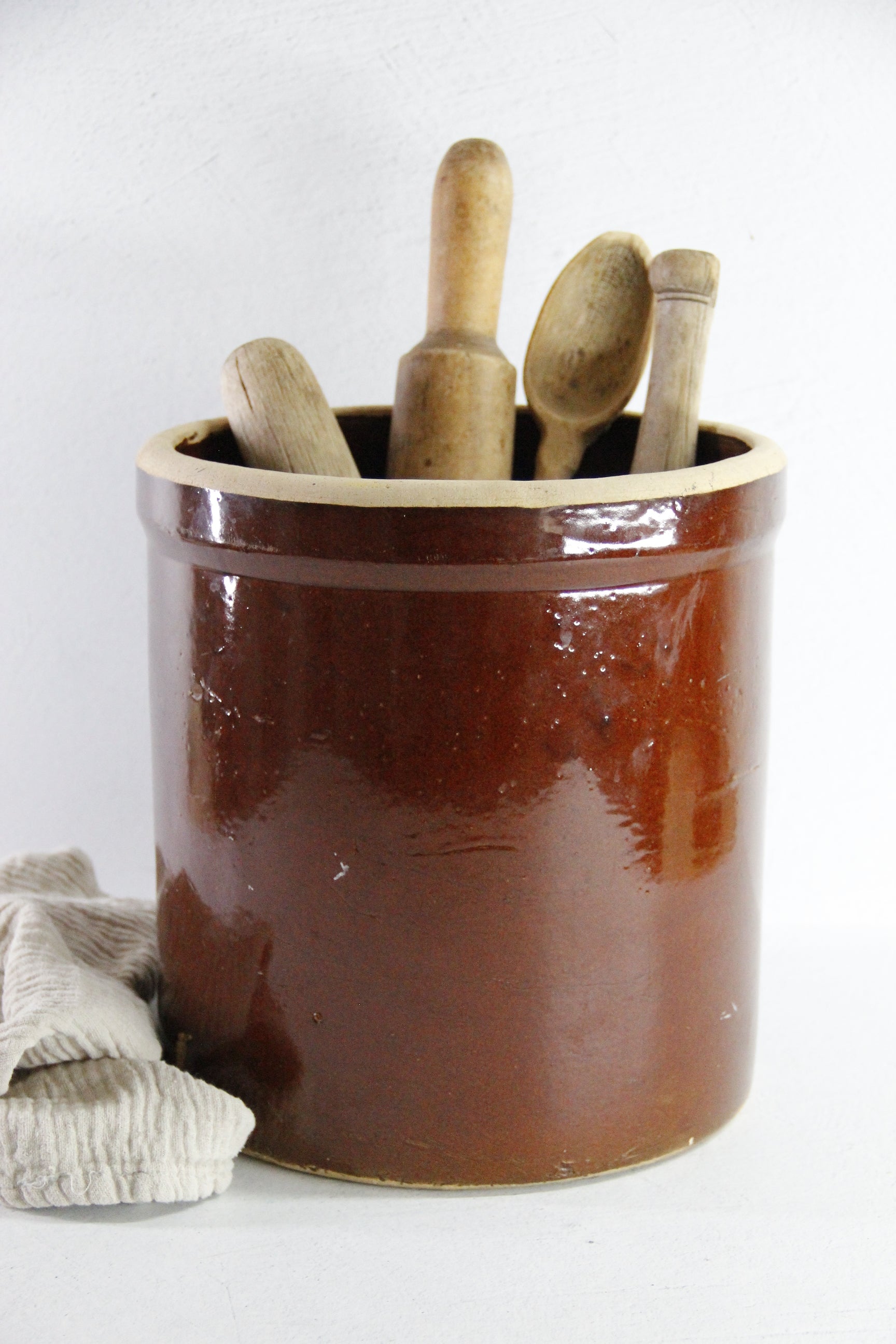 Antique Three Gallon Stoneware Crock | Albany Slip Brown  Debra Hall Lifestyle