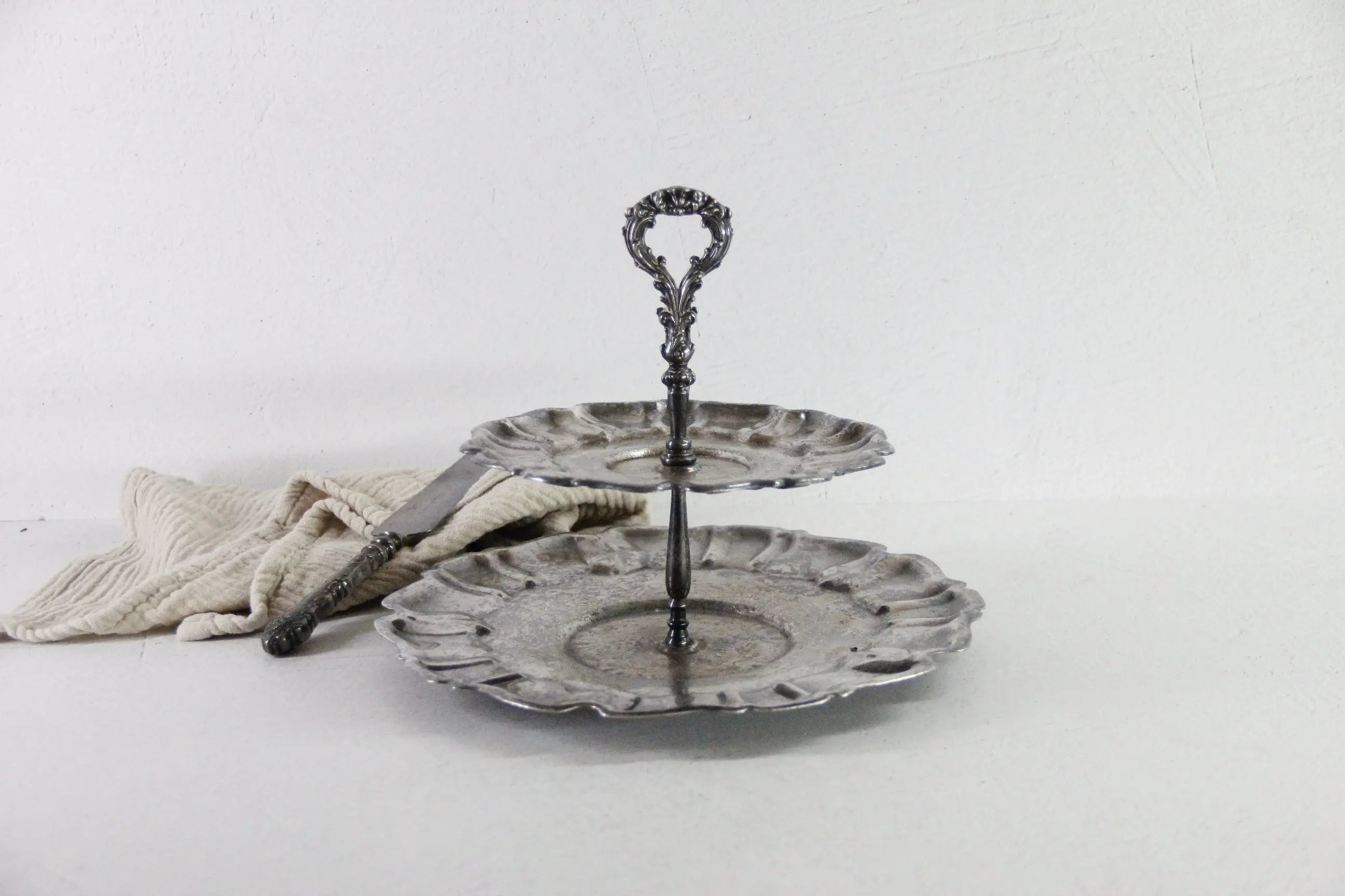 Antique Tiered Cake Stand | Silver 2 Tier Serving Tray Stamped  Debra Hall Lifestyle