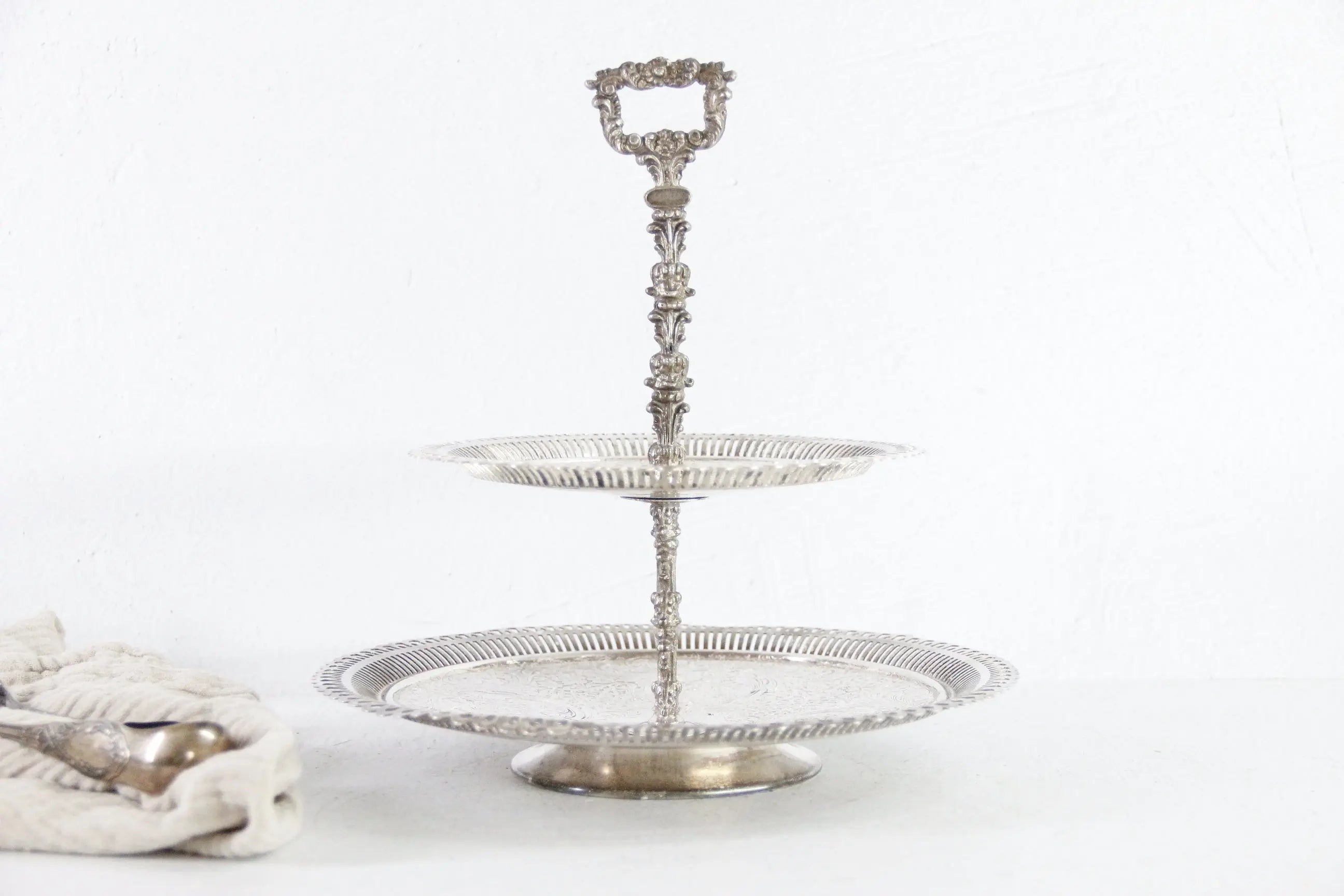 Antique Tiered Cake Stand | Silver 2 Tier Serving Tray  Debra Hall Lifestyle