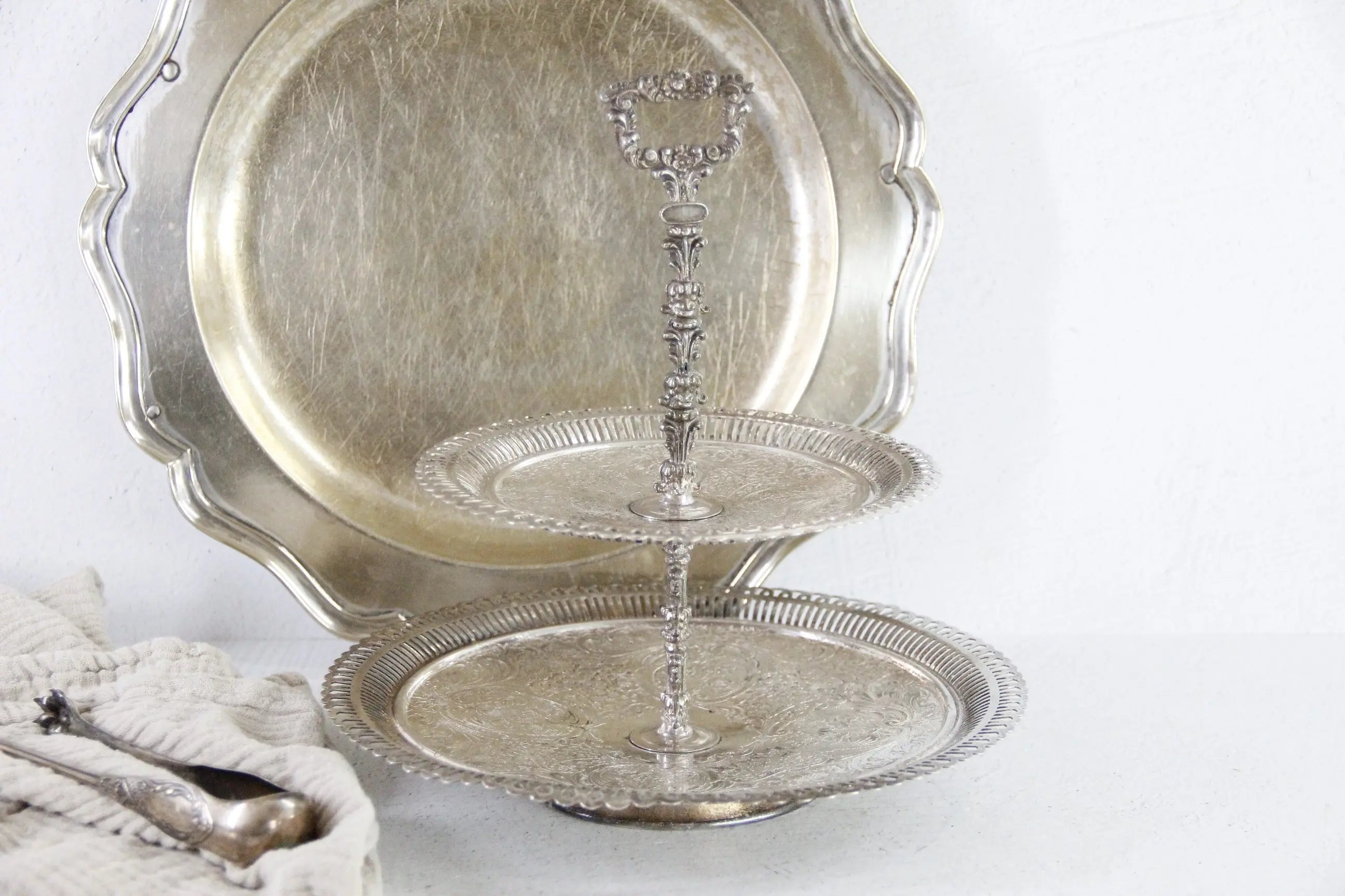 Antique Tiered Cake Stand | Silver 2 Tier Serving Tray  Debra Hall Lifestyle