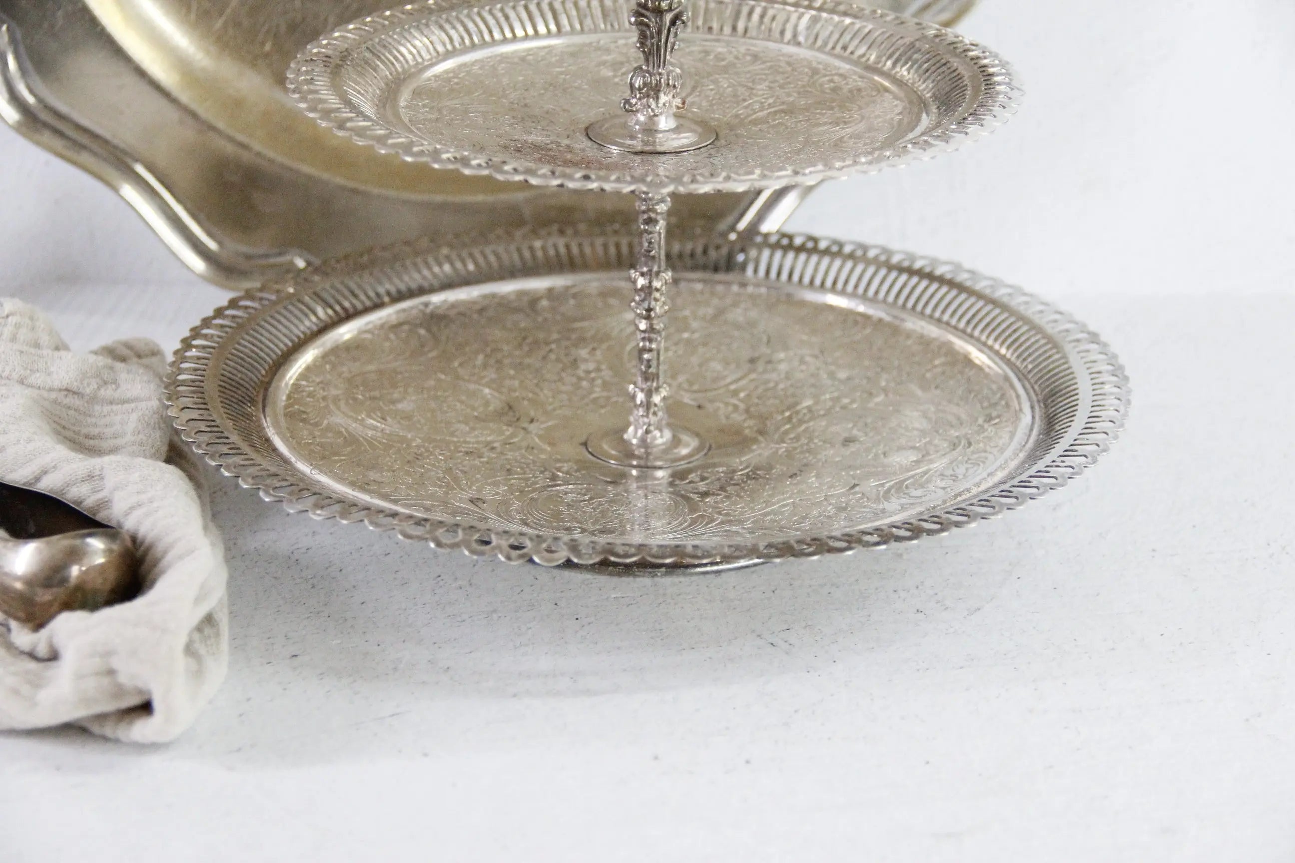 Antique Tiered Cake Stand | Silver 2 Tier Serving Tray  Debra Hall Lifestyle