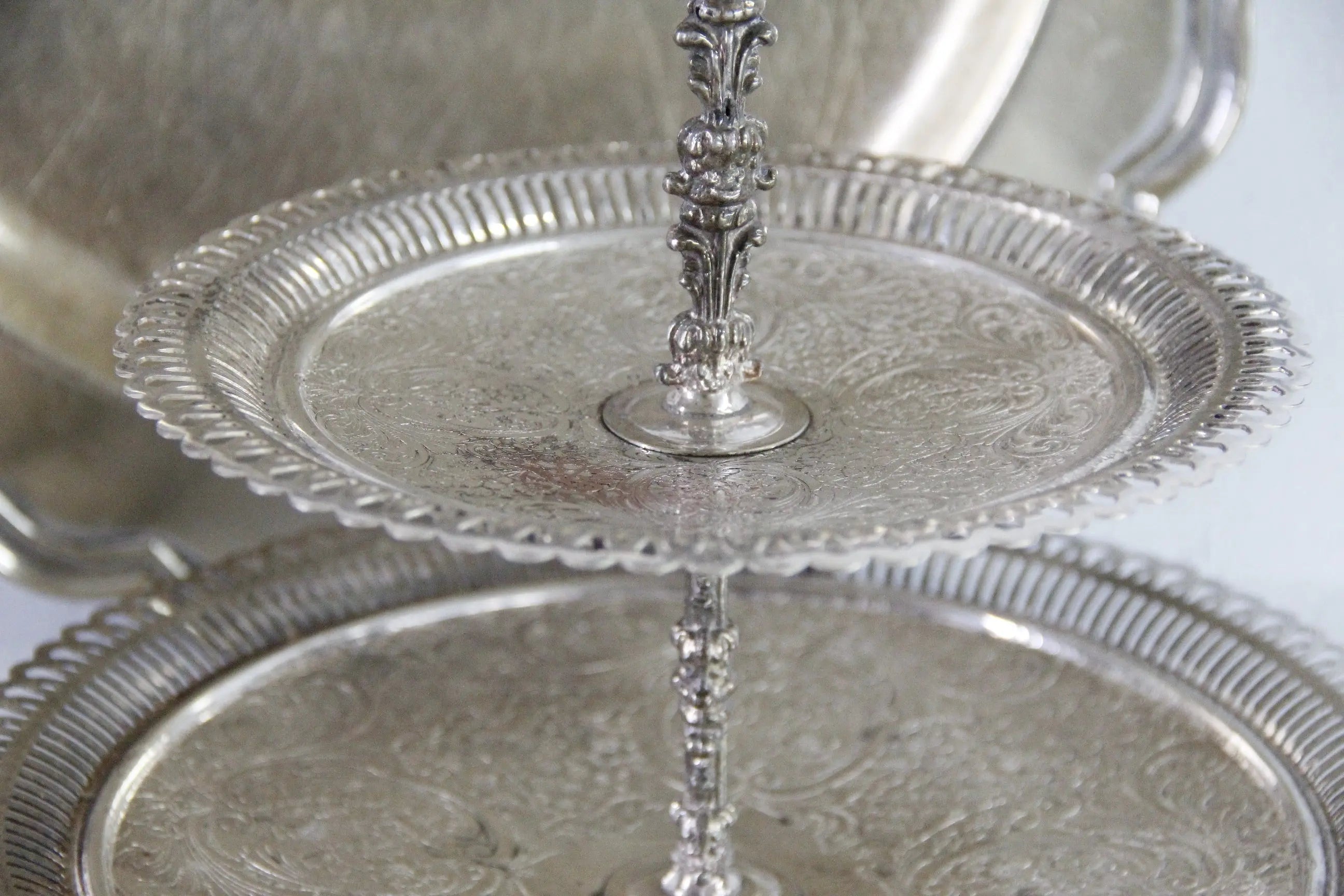 Antique Tiered Cake Stand | Silver 2 Tier Serving Tray  Debra Hall Lifestyle