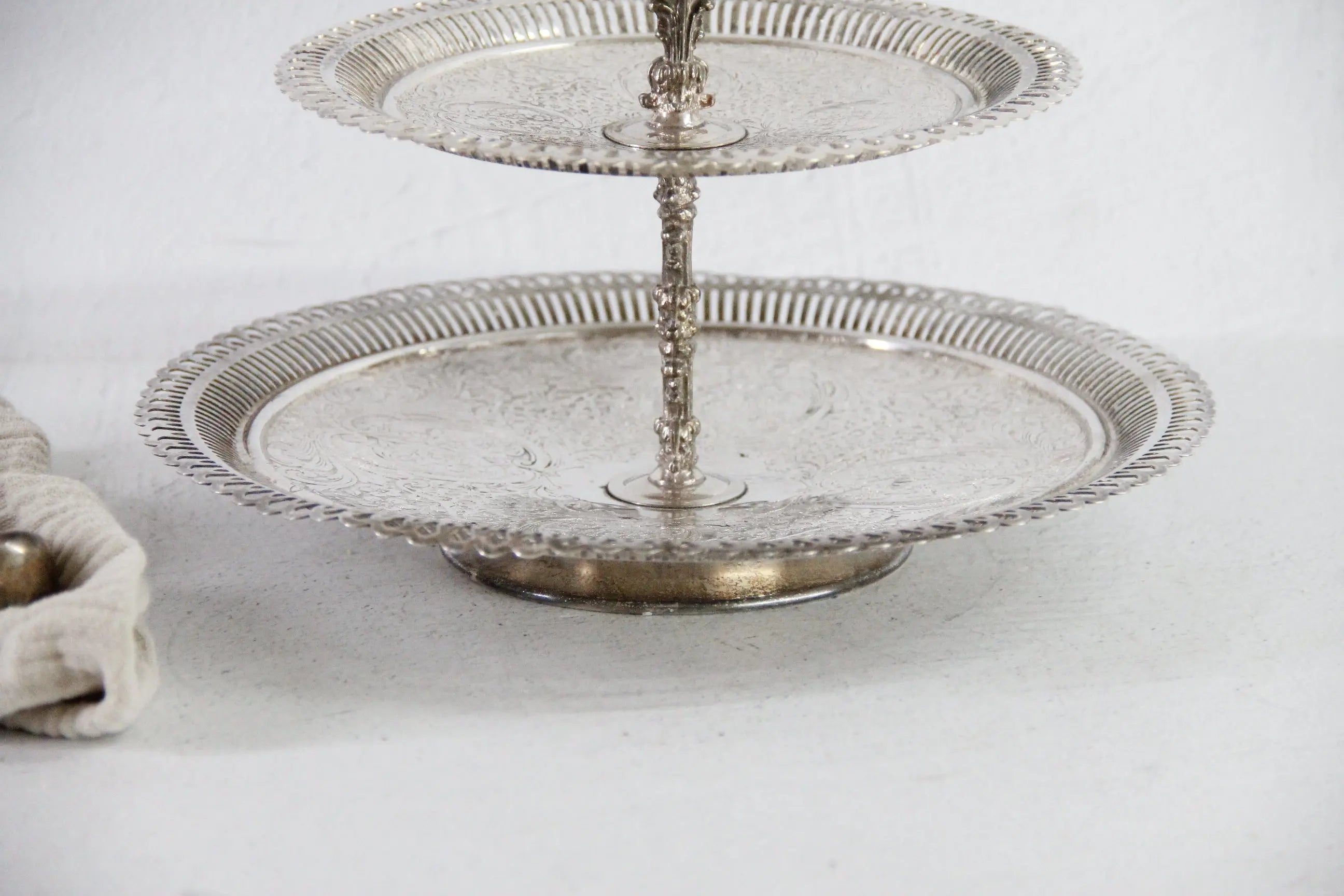 Antique Tiered Cake Stand | Silver 2 Tier Serving Tray  Debra Hall Lifestyle