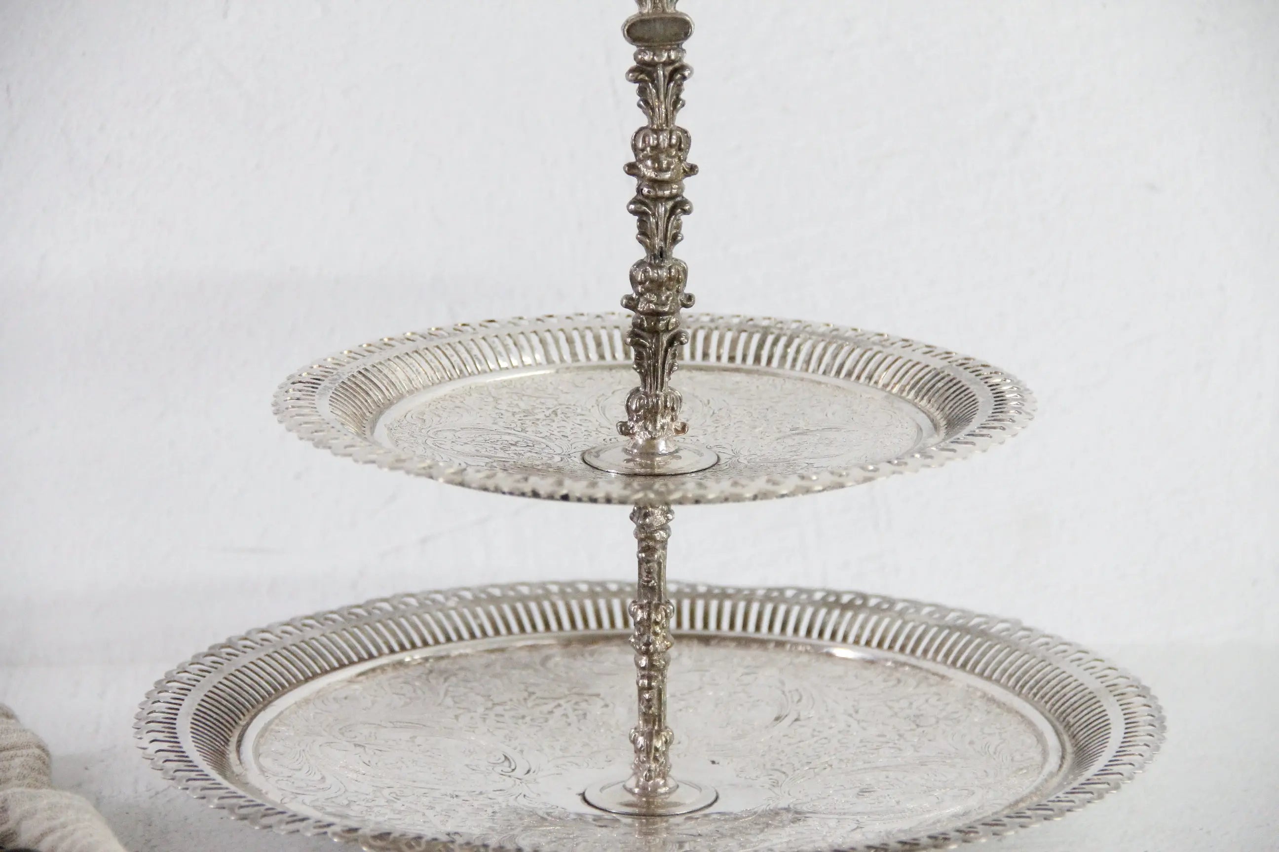 Antique Tiered Cake Stand | Silver 2 Tier Serving Tray  Debra Hall Lifestyle