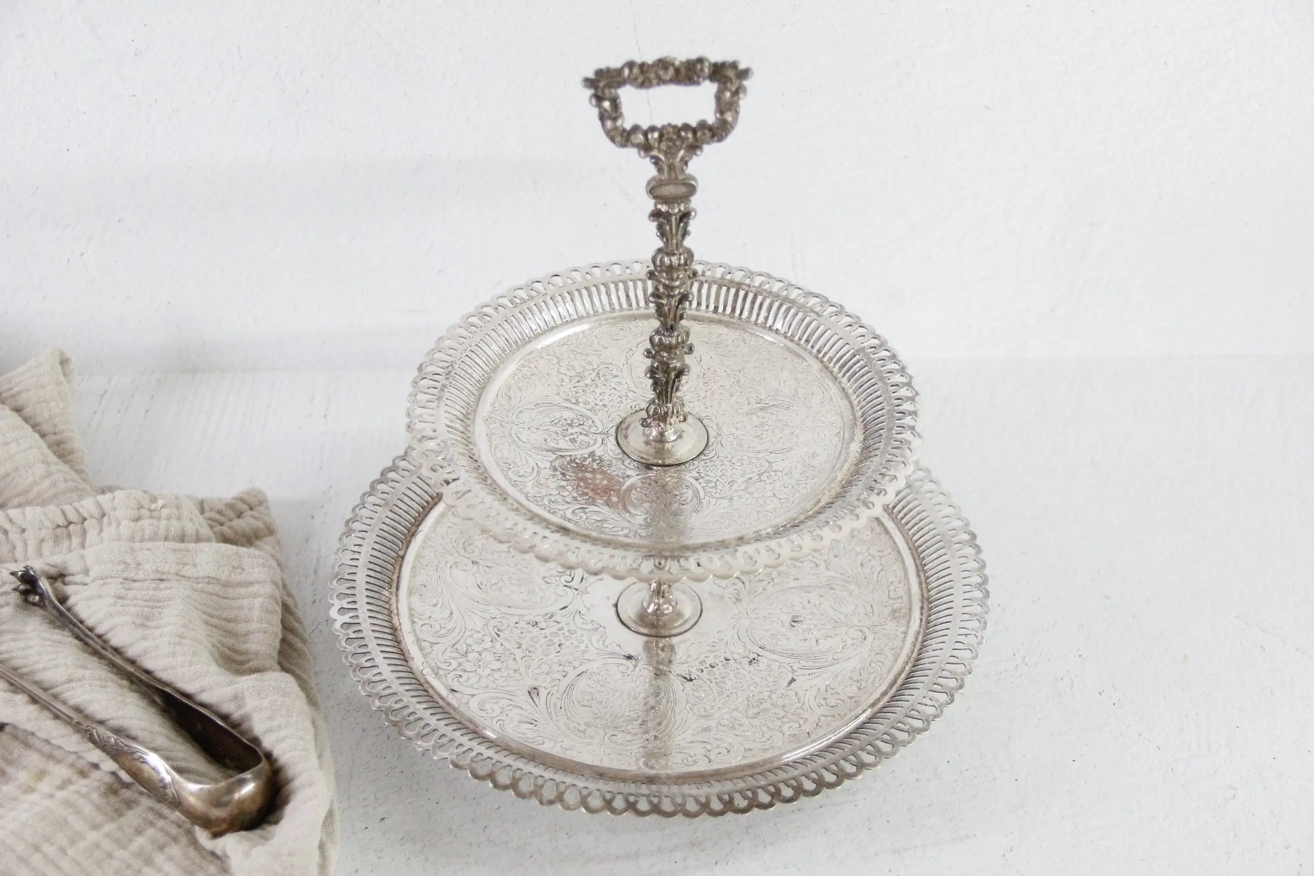 Antique Tiered Cake Stand | Silver 2 Tier Serving Tray  Debra Hall Lifestyle
