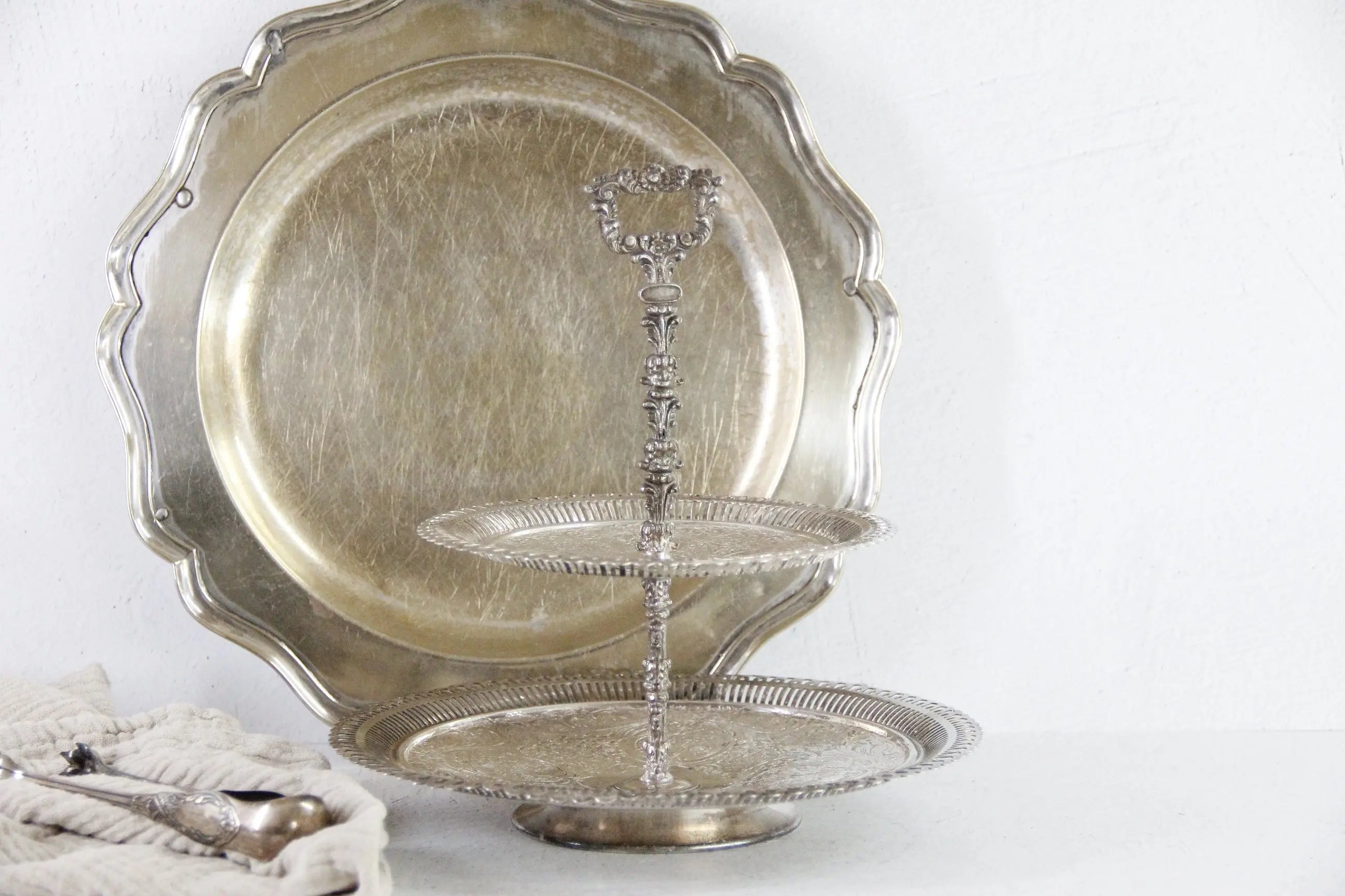 Antique Tiered Cake Stand | Silver 2 Tier Serving Tray  Debra Hall Lifestyle