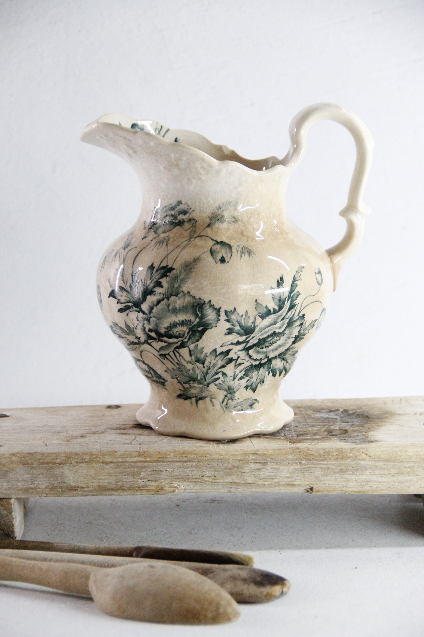 Antique Transferware Pitcher | 1870 Ironstone Green Jug  Debra Hall Lifestyle