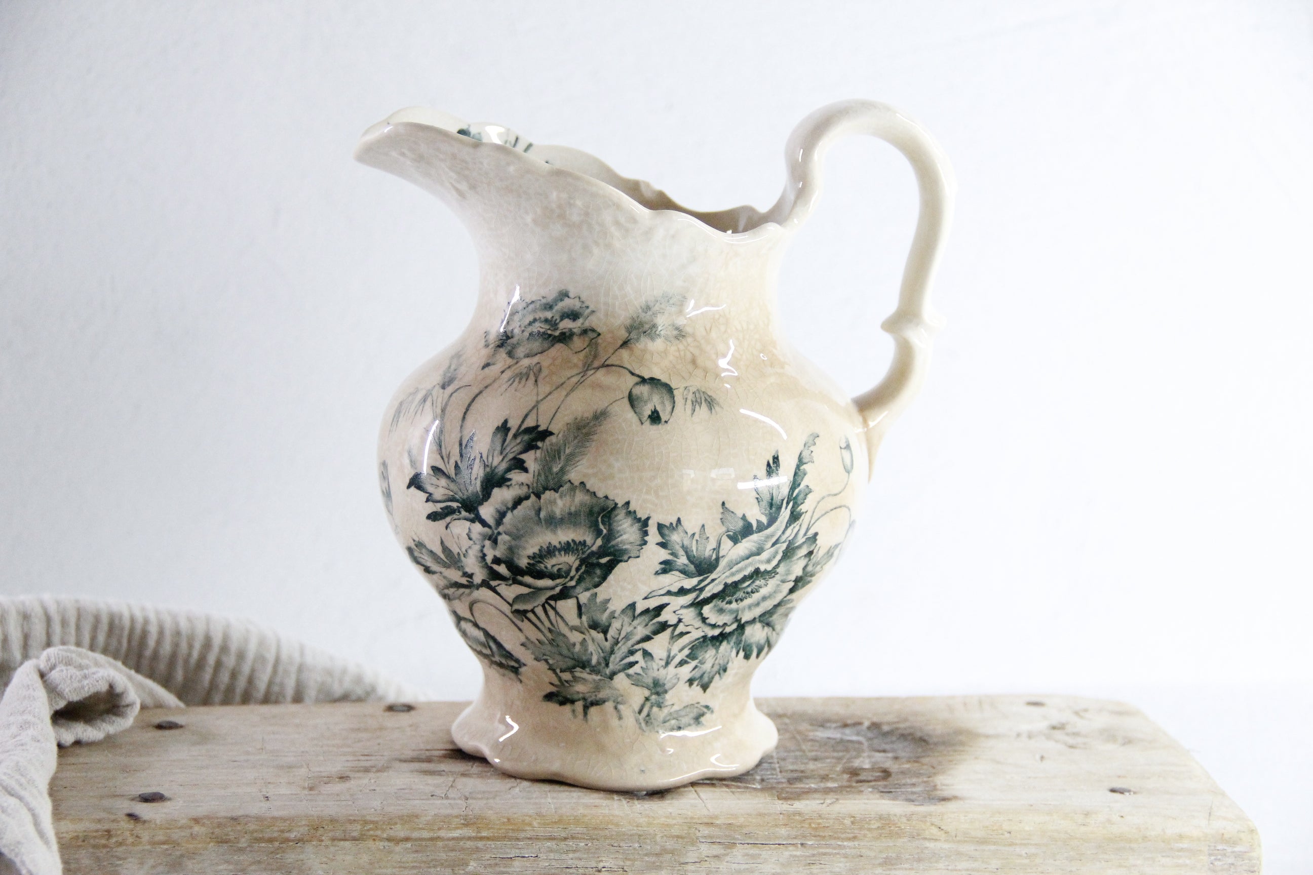 Antique Transferware Pitcher | 1870 Ironstone Green Jug  Debra Hall Lifestyle