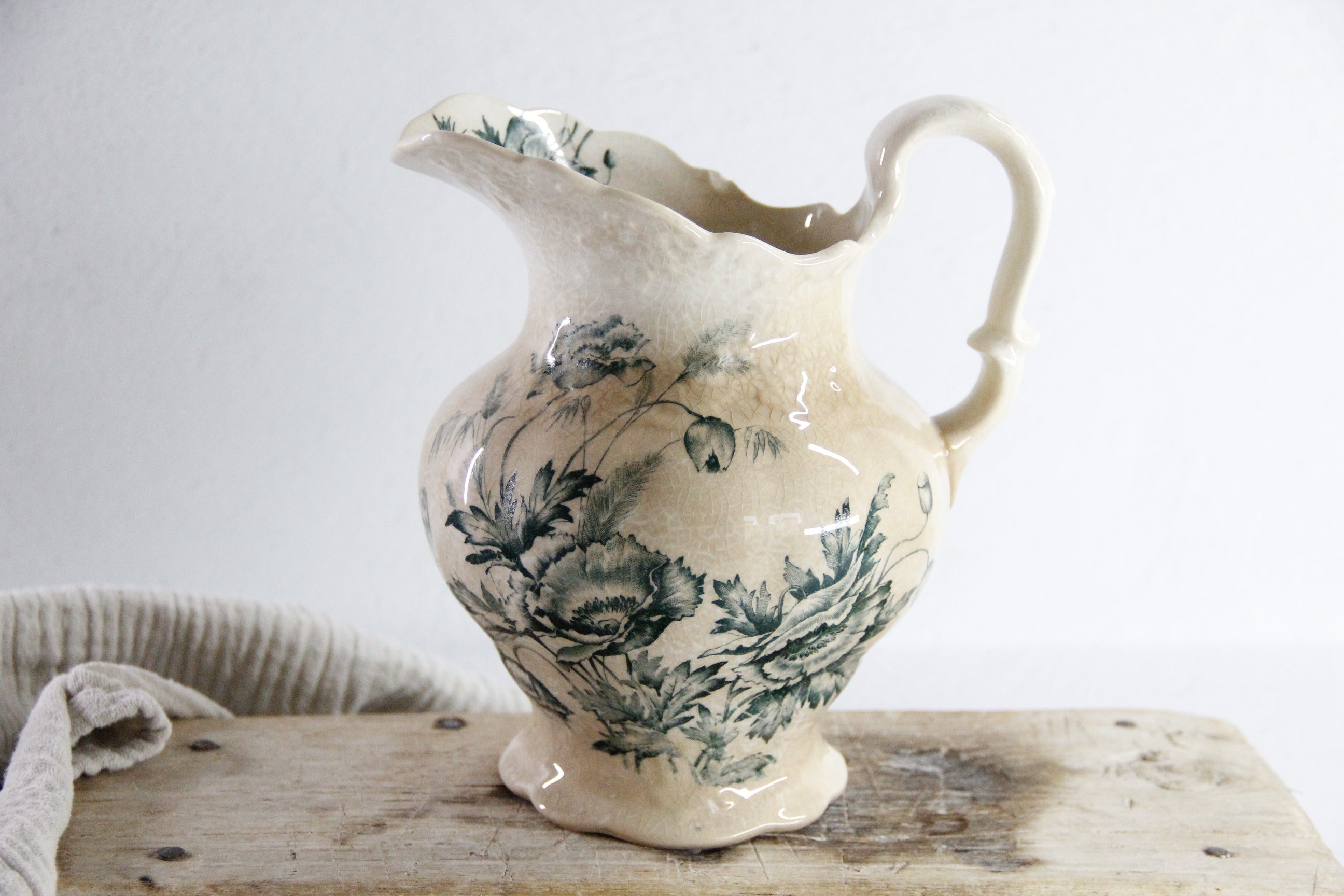 Antique Transferware Pitcher | 1870 Ironstone Green Jug  Debra Hall Lifestyle