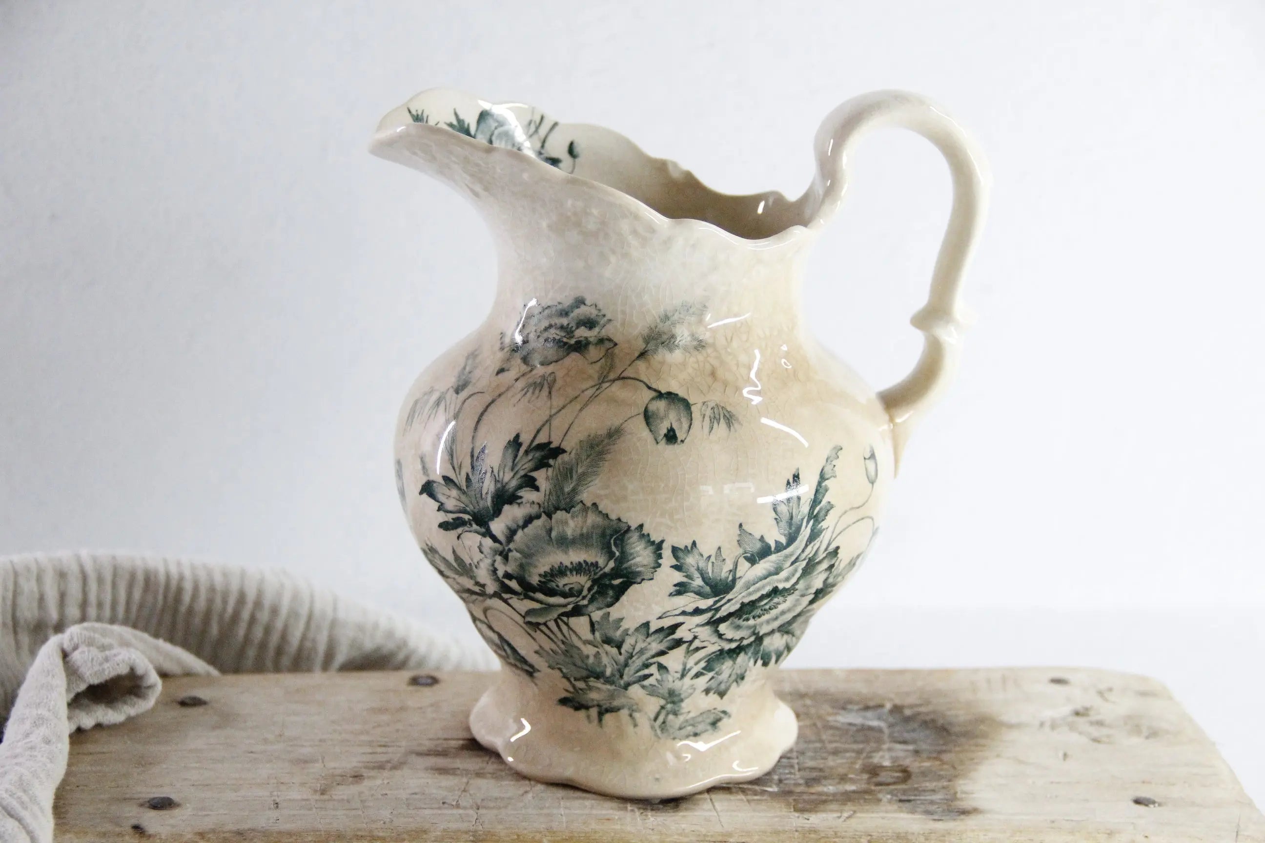 Antique Transferware Pitcher | 1870 Ironstone Green Jug  Debra Hall Lifestyle
