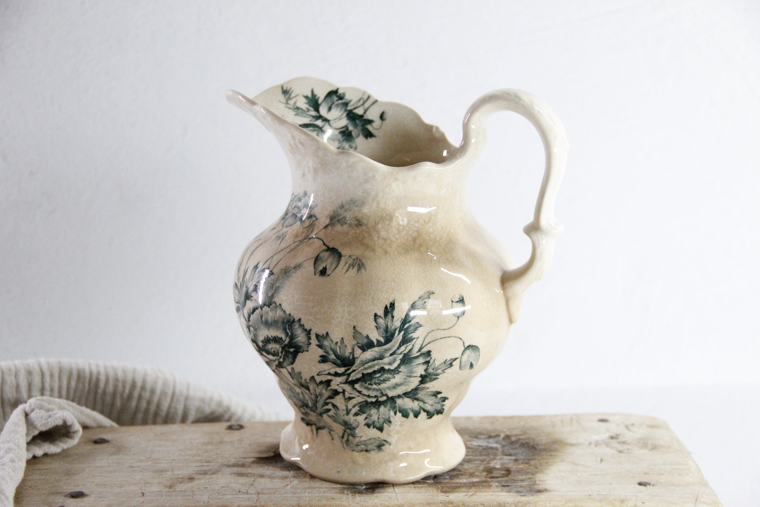 Antique Transferware Pitcher | 1870 Ironstone Green Jug  Debra Hall Lifestyle