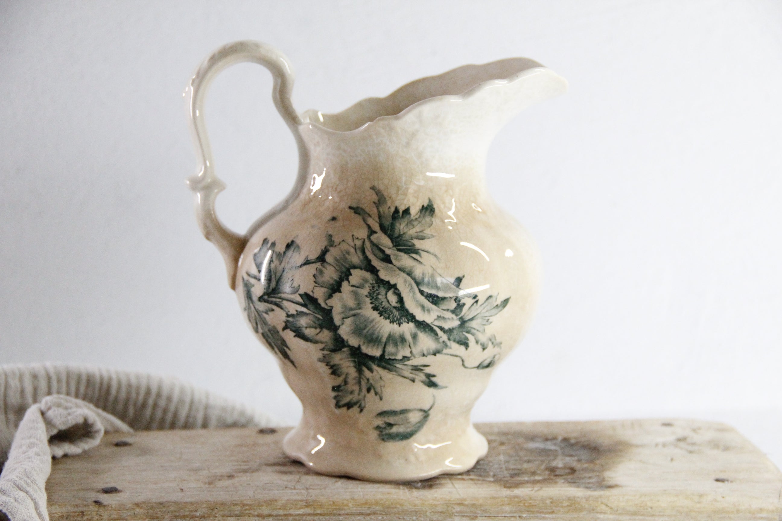 Antique Transferware Pitcher | 1870 Ironstone Green Jug  Debra Hall Lifestyle