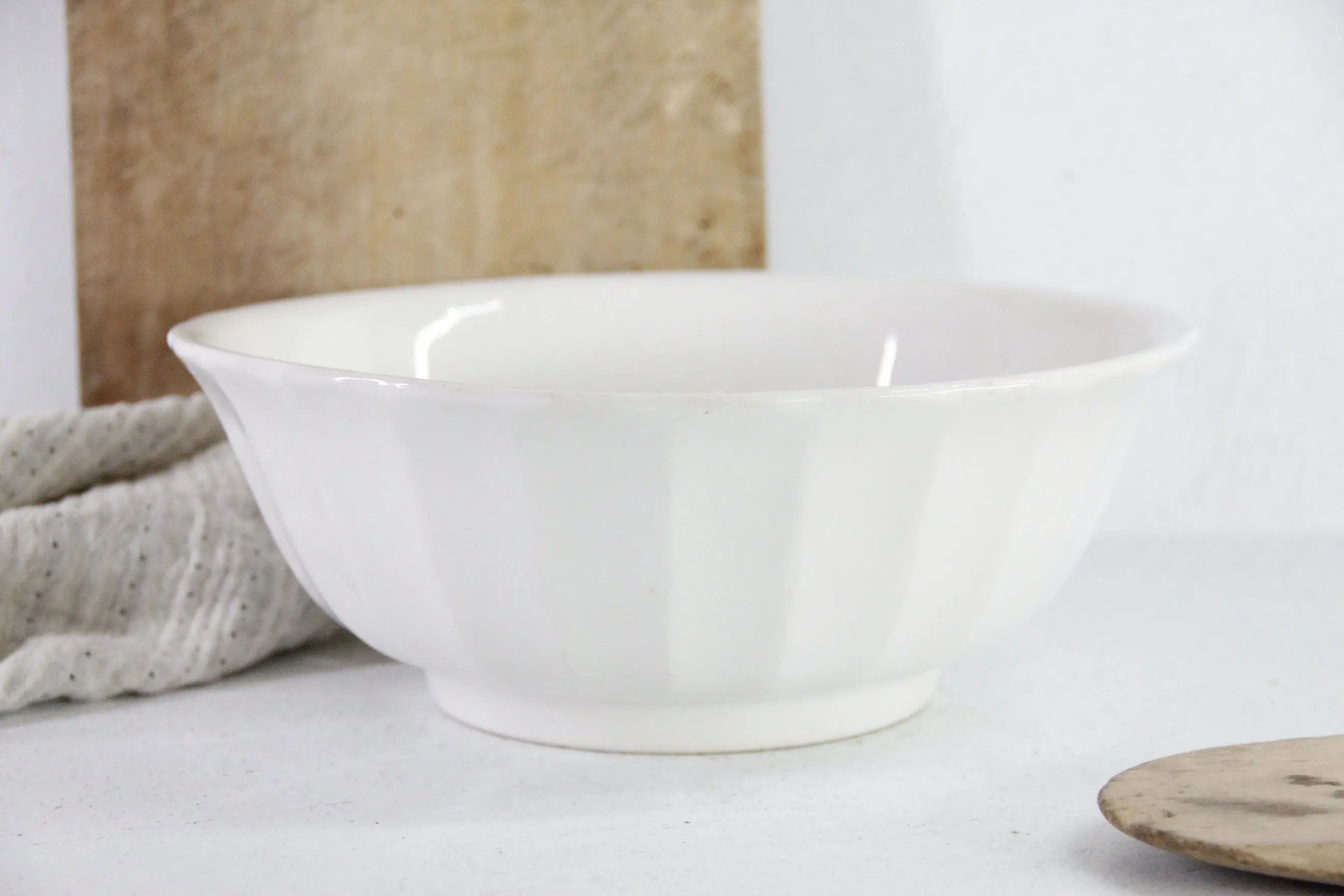 Antique White Ironstone Bowl Scalloped | Mixing Stamped KT&K  Debra Hall Lifestyle