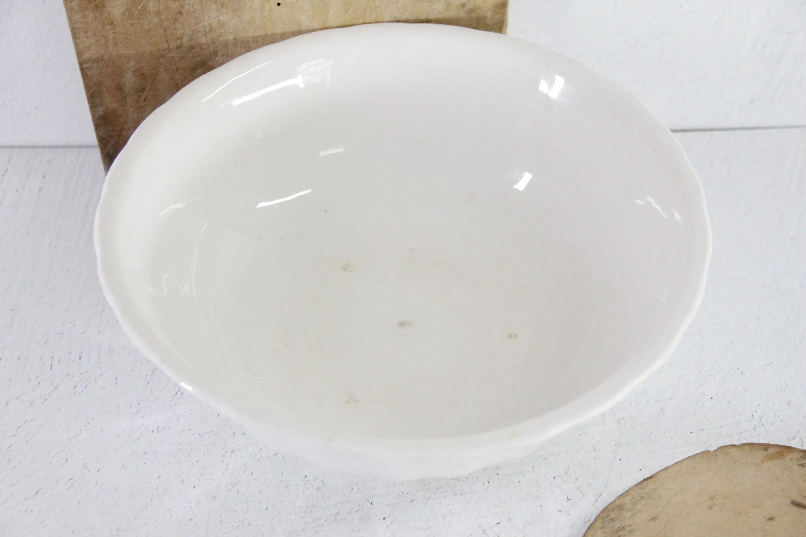 Antique White Ironstone Bowl Scalloped | Mixing Stamped KT&K  Debra Hall Lifestyle