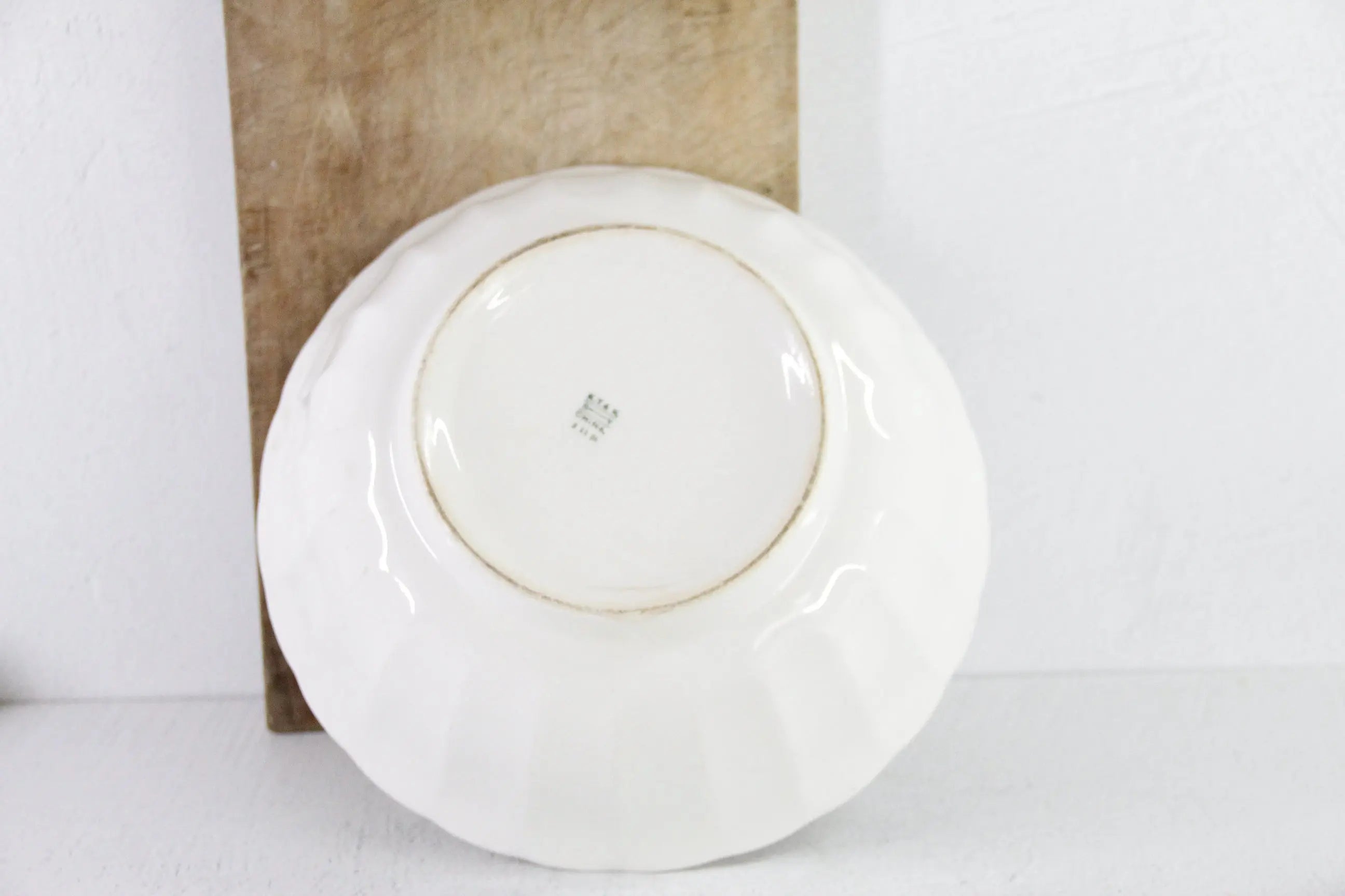 Antique White Ironstone Bowl Scalloped | Mixing Stamped KT&K  Debra Hall Lifestyle