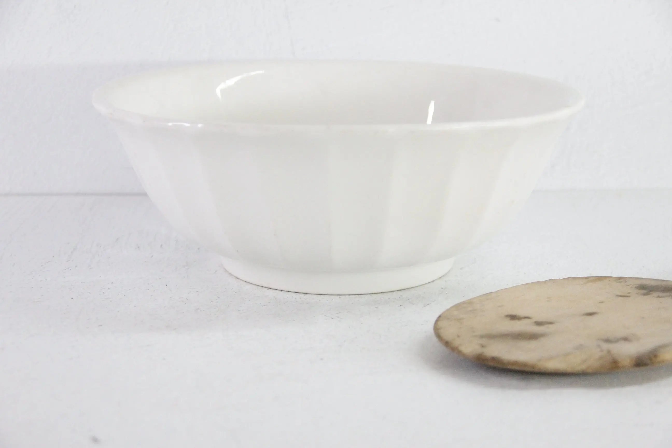 Antique White Ironstone Bowl Scalloped | Mixing Stamped KT&K  Debra Hall Lifestyle