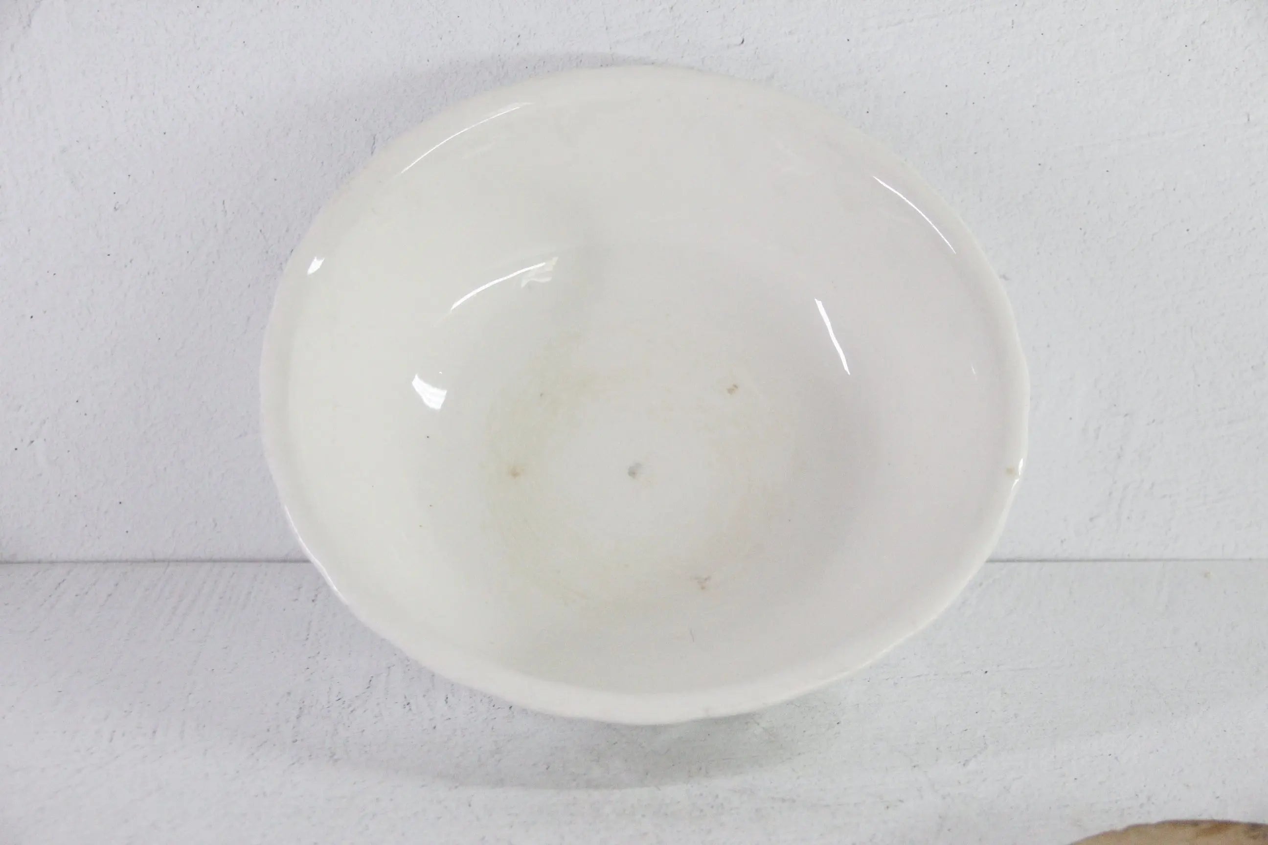 Antique White Ironstone Bowl Scalloped | Mixing Stamped KT&K  Debra Hall Lifestyle