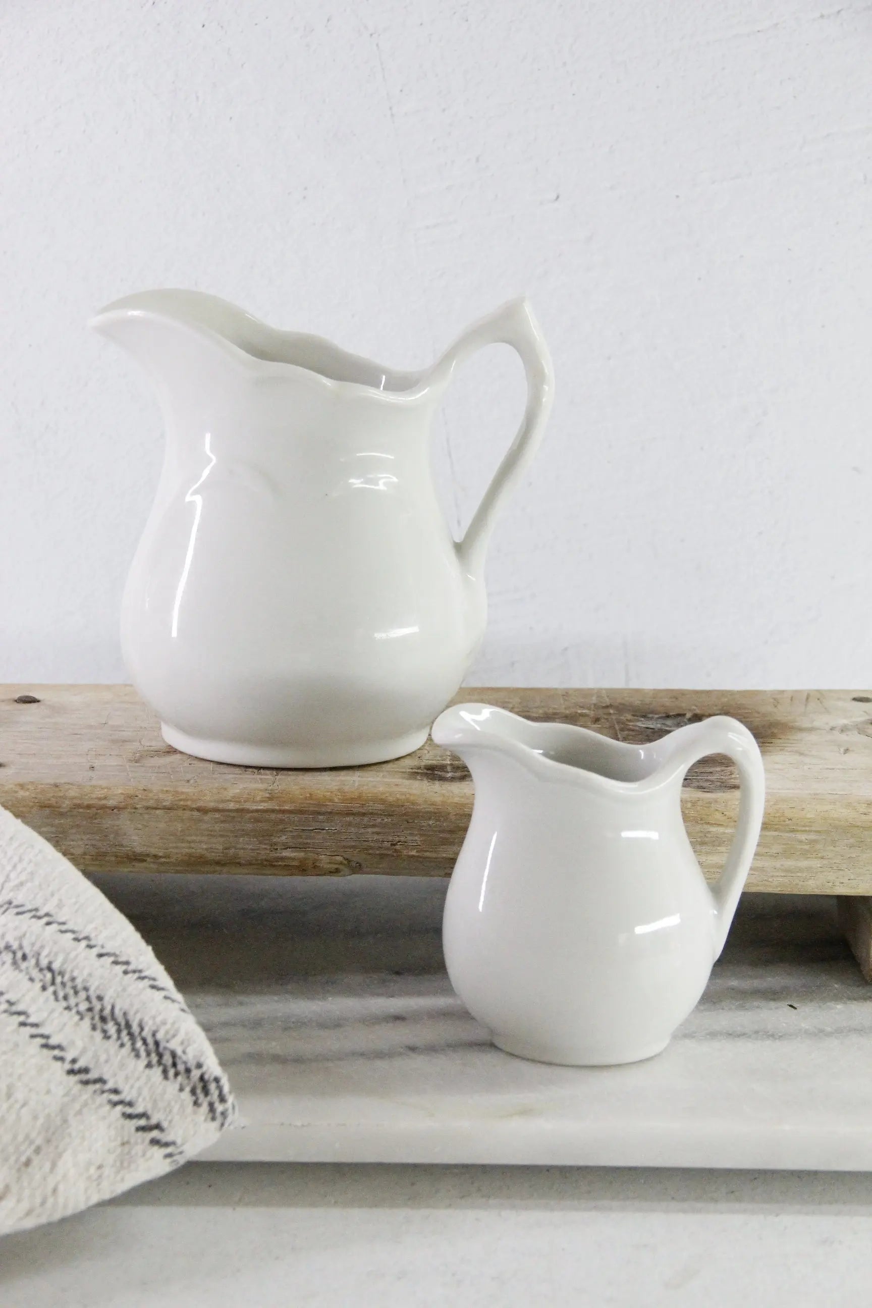Antique White Ironstone Pitcher | Assorted Heavy Milk Jug