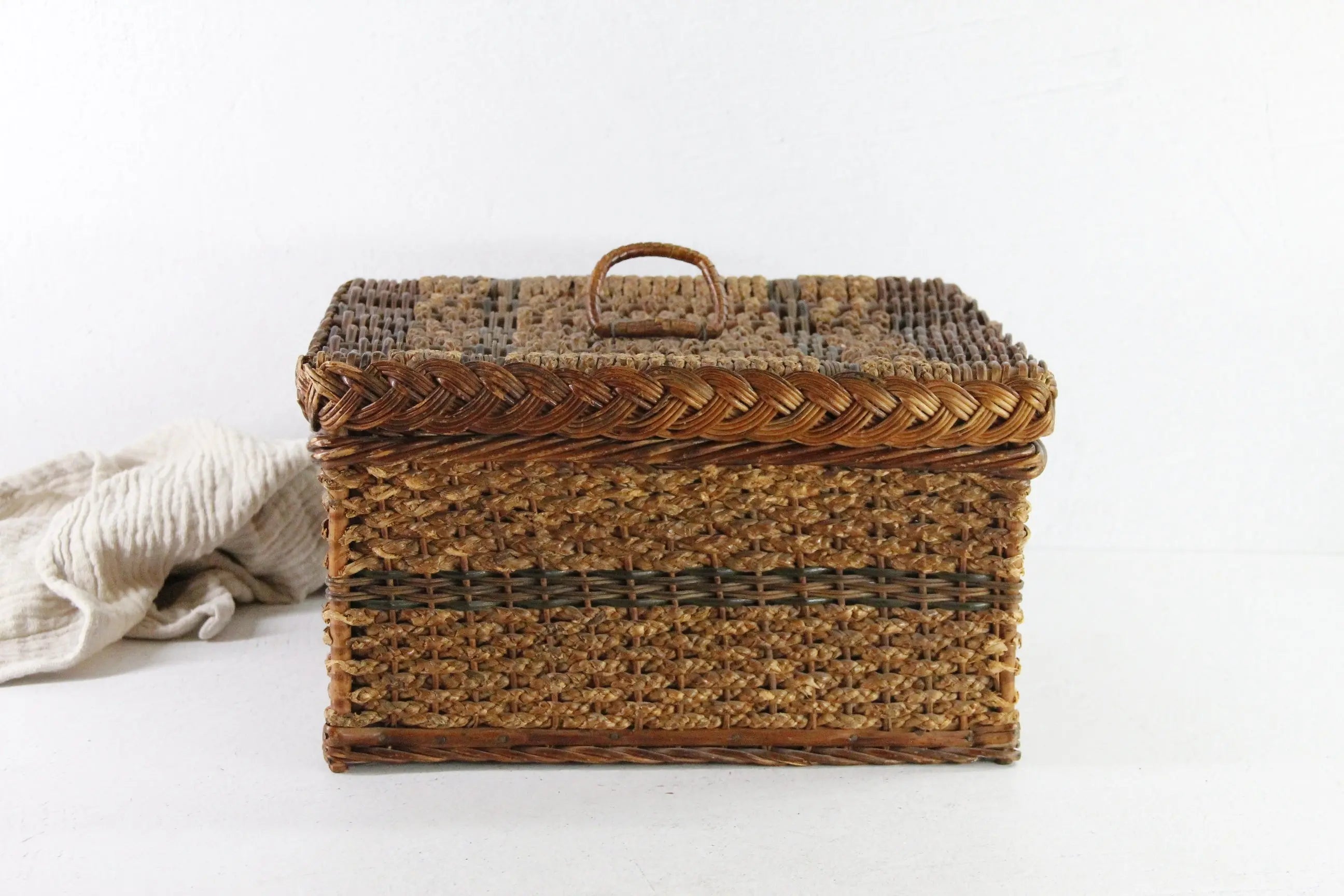 Antique Wicker Sewing Basket | Large Hand Made Storage