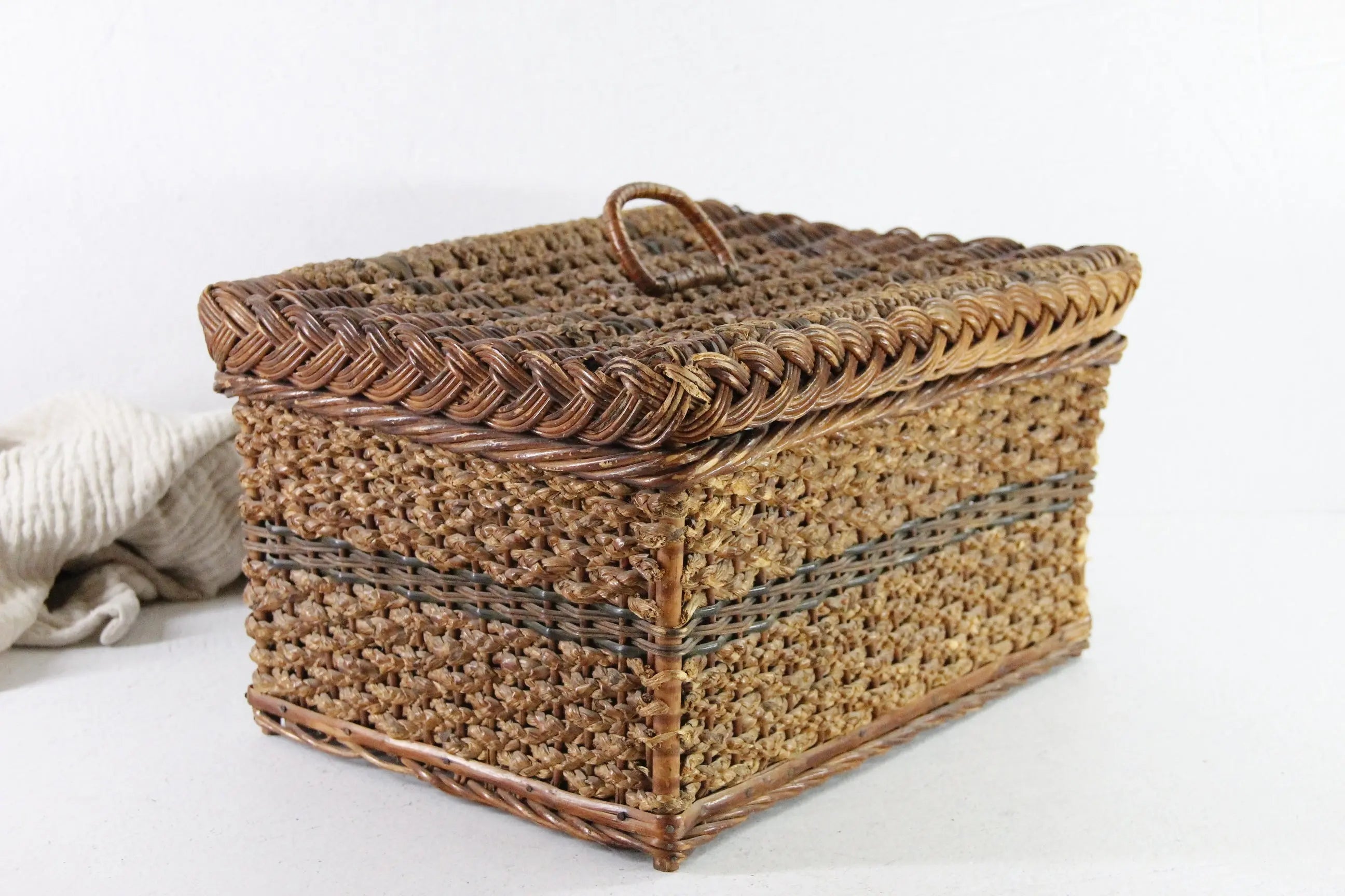 Antique Wicker Sewing Basket | Large Hand Made Storage