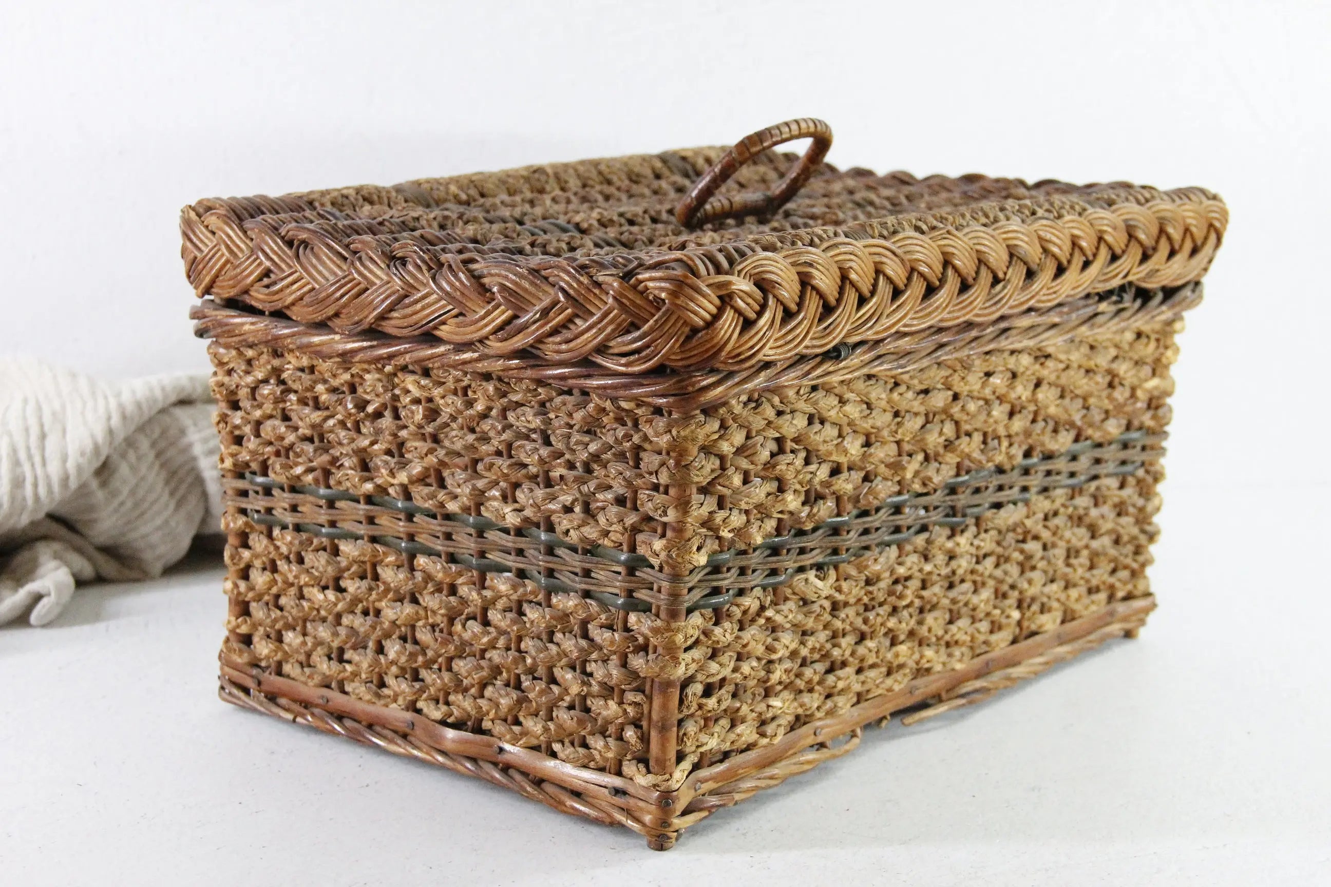 Antique Wicker Sewing Basket | Large Hand Made Storage