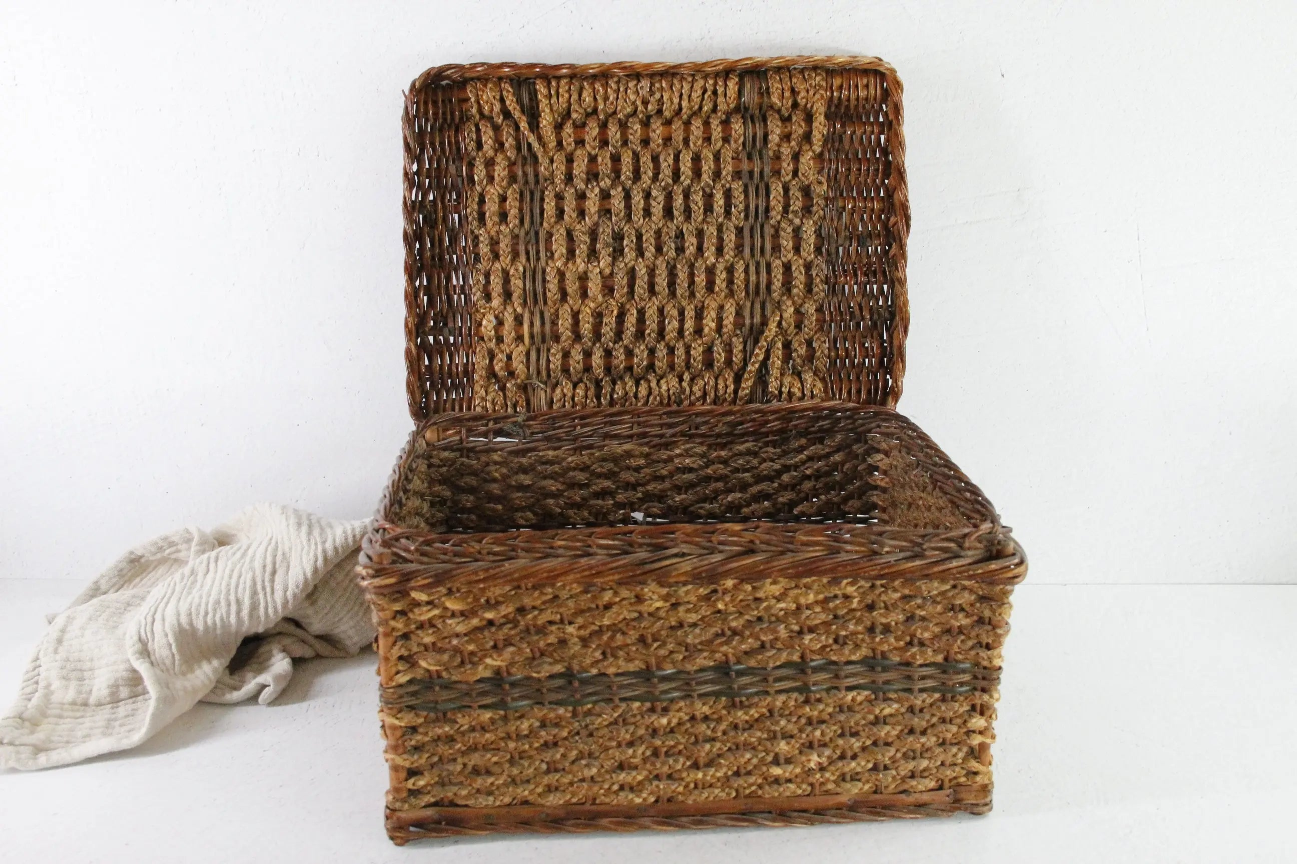 Antique Wicker Sewing Basket | Large Hand Made Storage