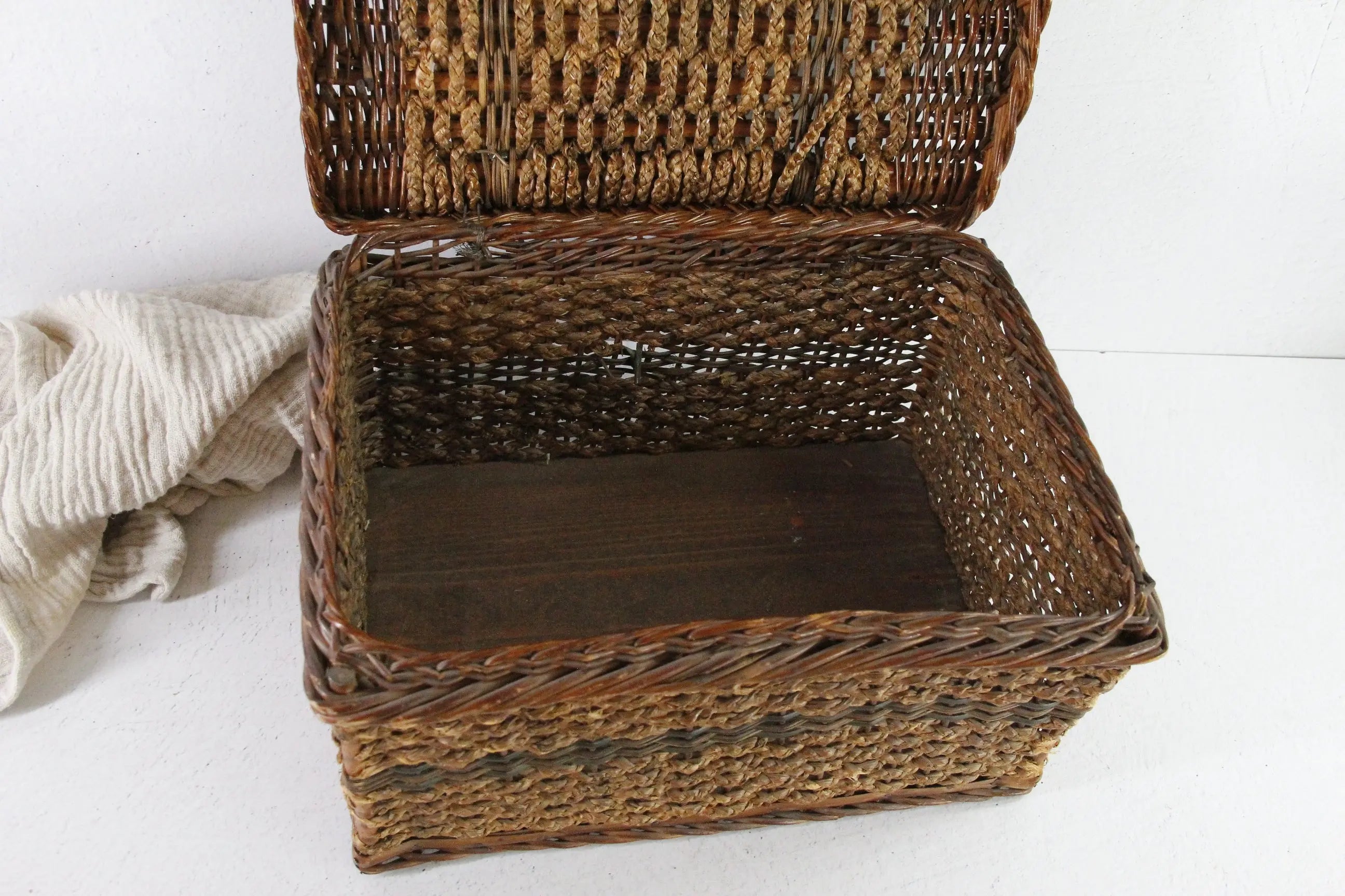 Antique Wicker Sewing Basket | Large Hand Made Storage