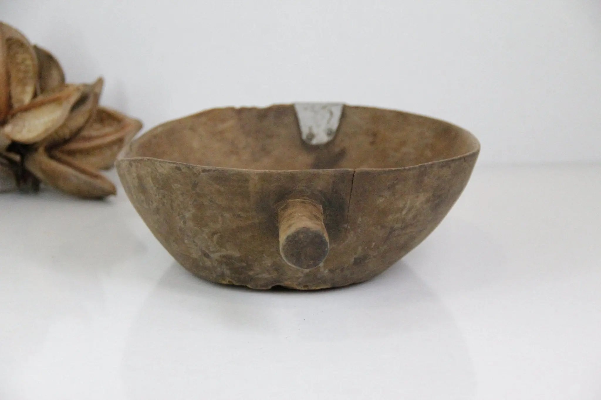 Antique Wooden Bowl With Metal Patch  Debra Hall Lifestyle