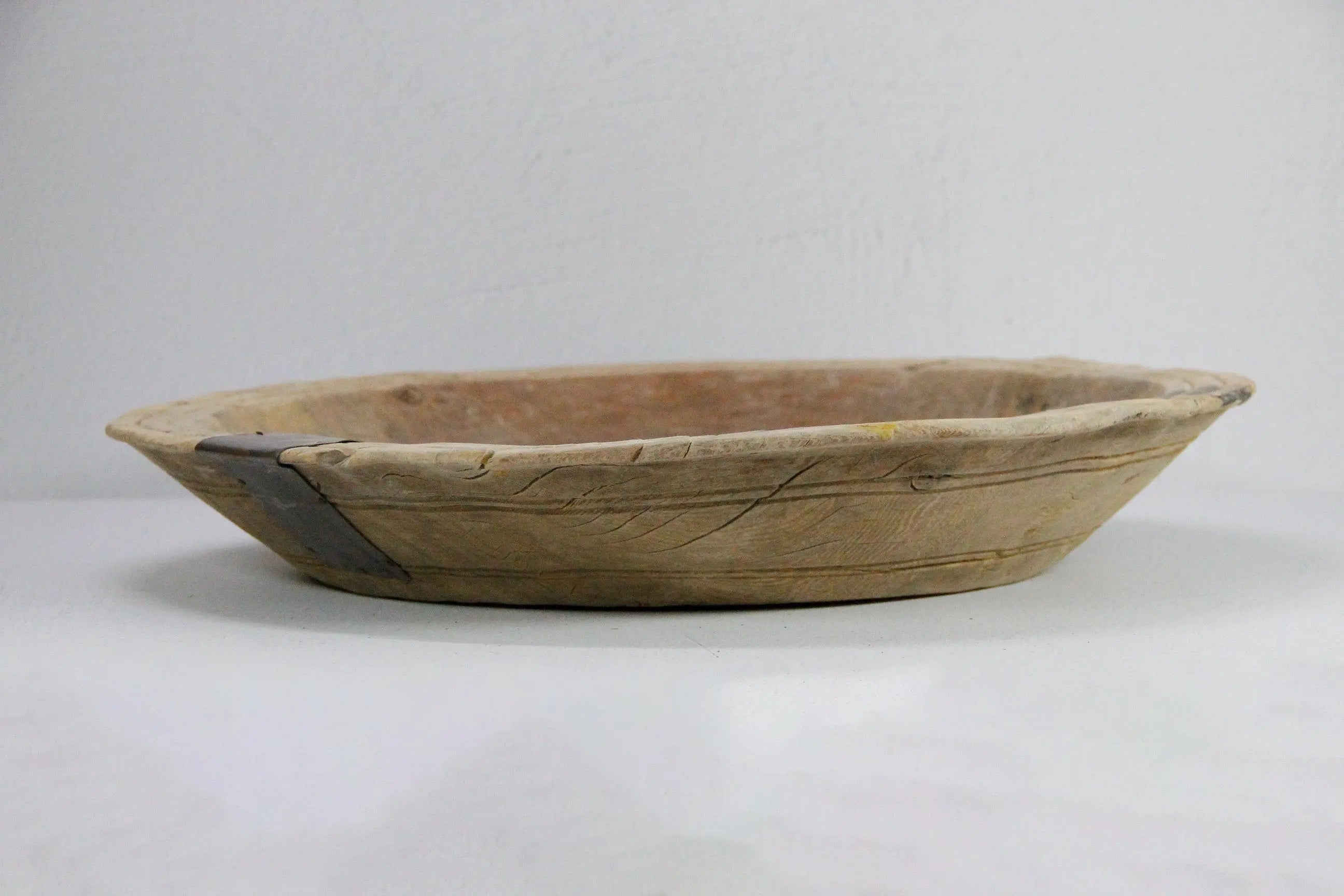 Antique Wooden Bowl | XL Carved Flat Rim  Debra Hall Lifestyle