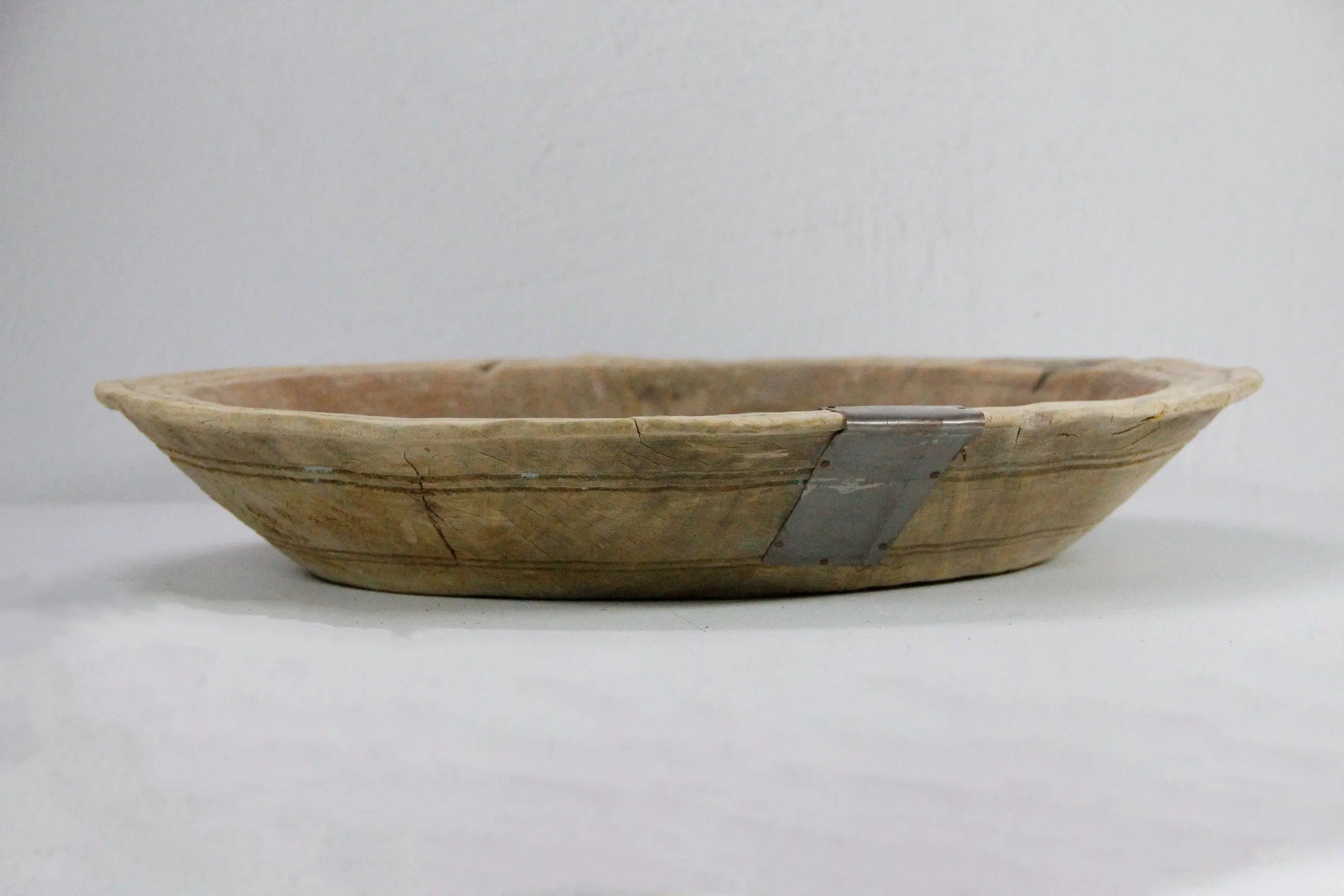 Antique Wooden Bowl | XL Carved Flat Rim  Debra Hall Lifestyle