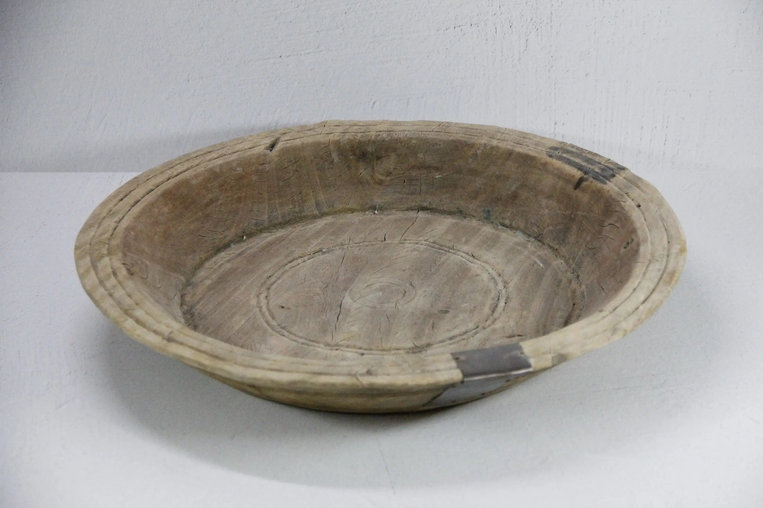 Antique Wooden Bowl | XL Carved Flat Rim  Debra Hall Lifestyle