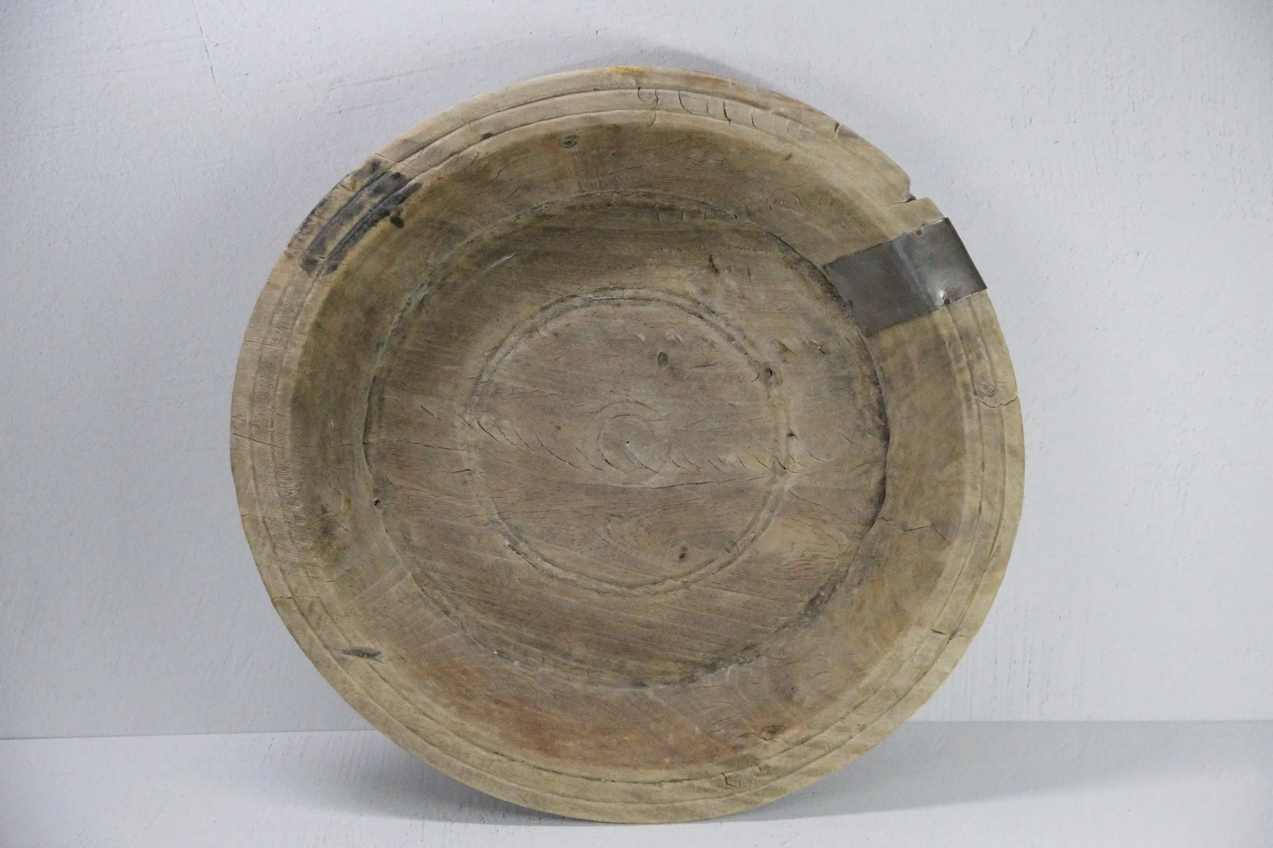 Antique Wooden Bowl | XL Carved Flat Rim  Debra Hall Lifestyle