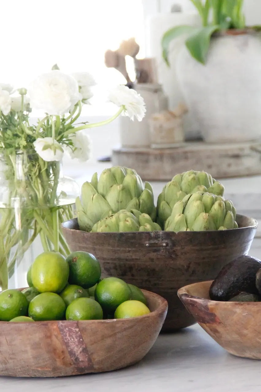 Antique Wooden Bowl | XL Rustic Hand Carved  Debra Hall Lifestyle