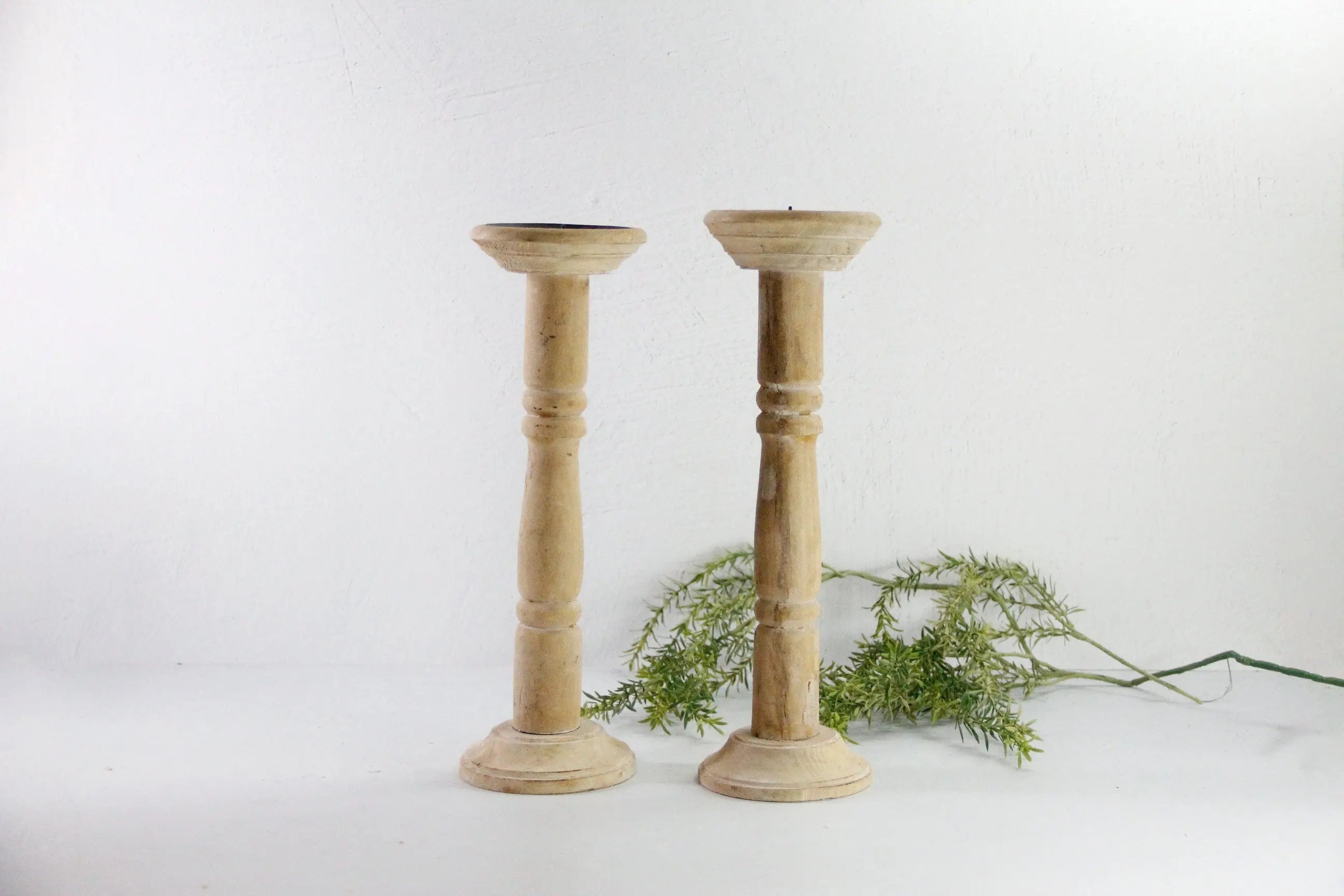 Antique Wooden Candlesticks | Tall Carved Bleached Pair  Debra Hall Lifestyle
