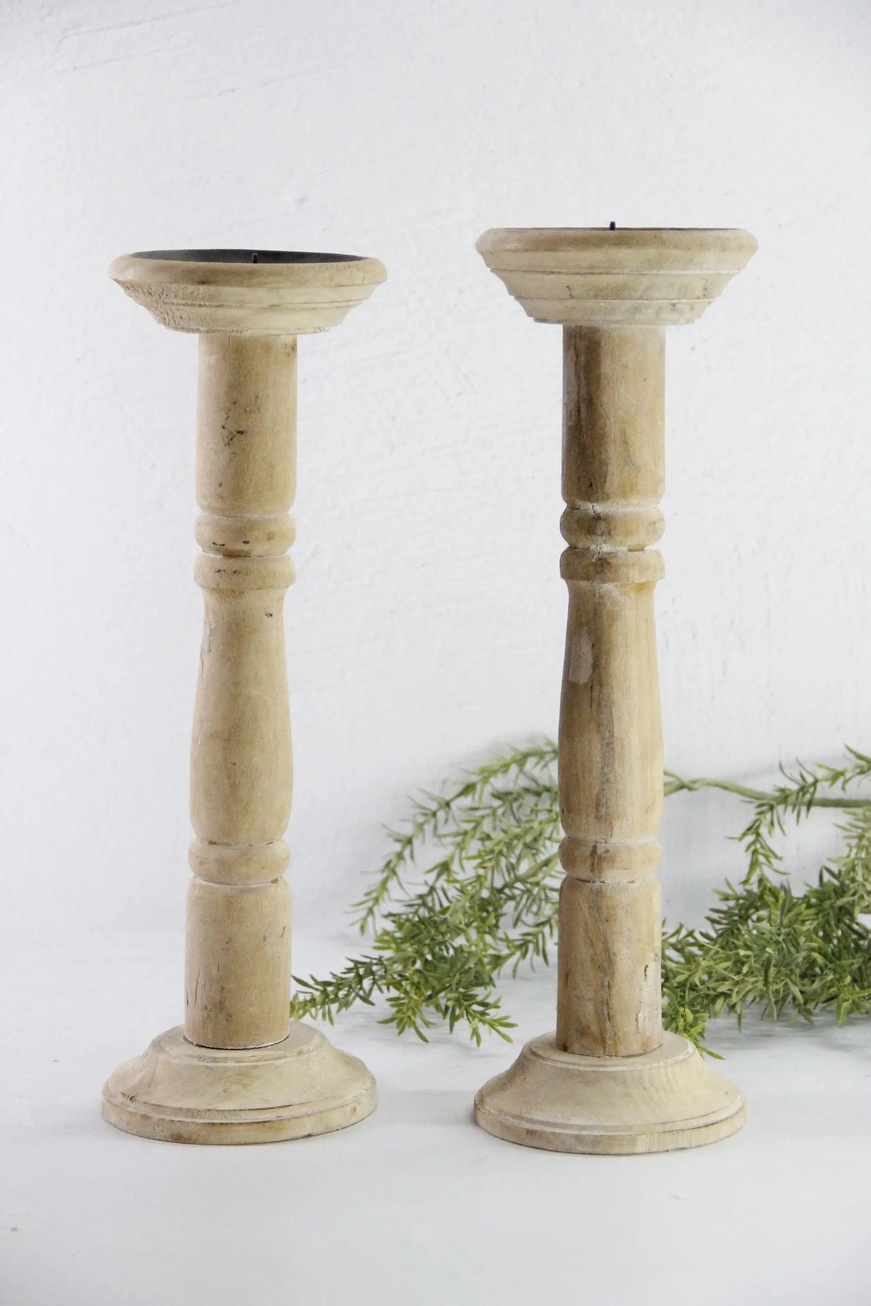 Antique Wooden Candlesticks | Tall Carved Bleached Pair  Debra Hall Lifestyle