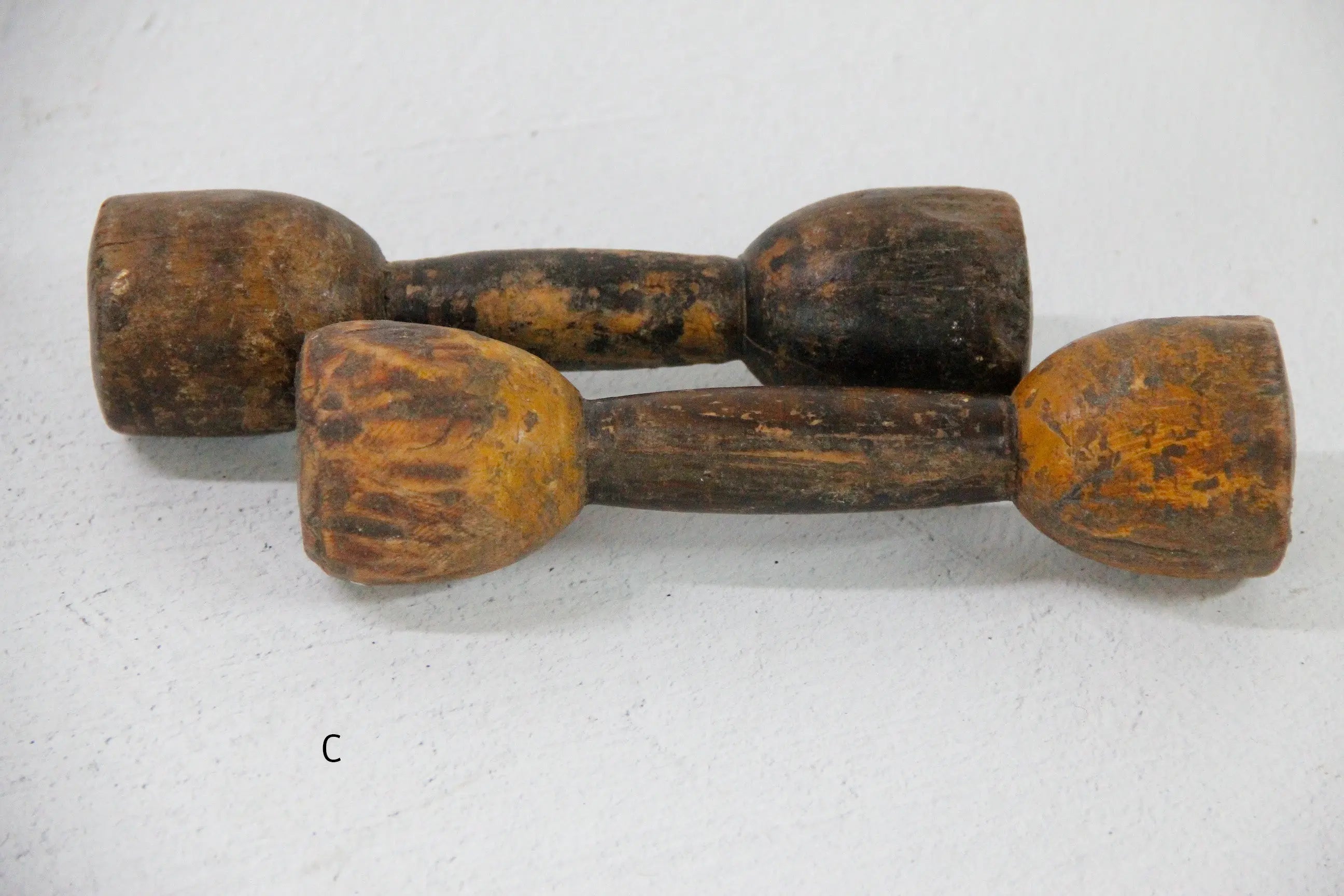 Antique Wooden Dumbbell India-Hand Carved Decor Pr.  Debra Hall Lifestyle