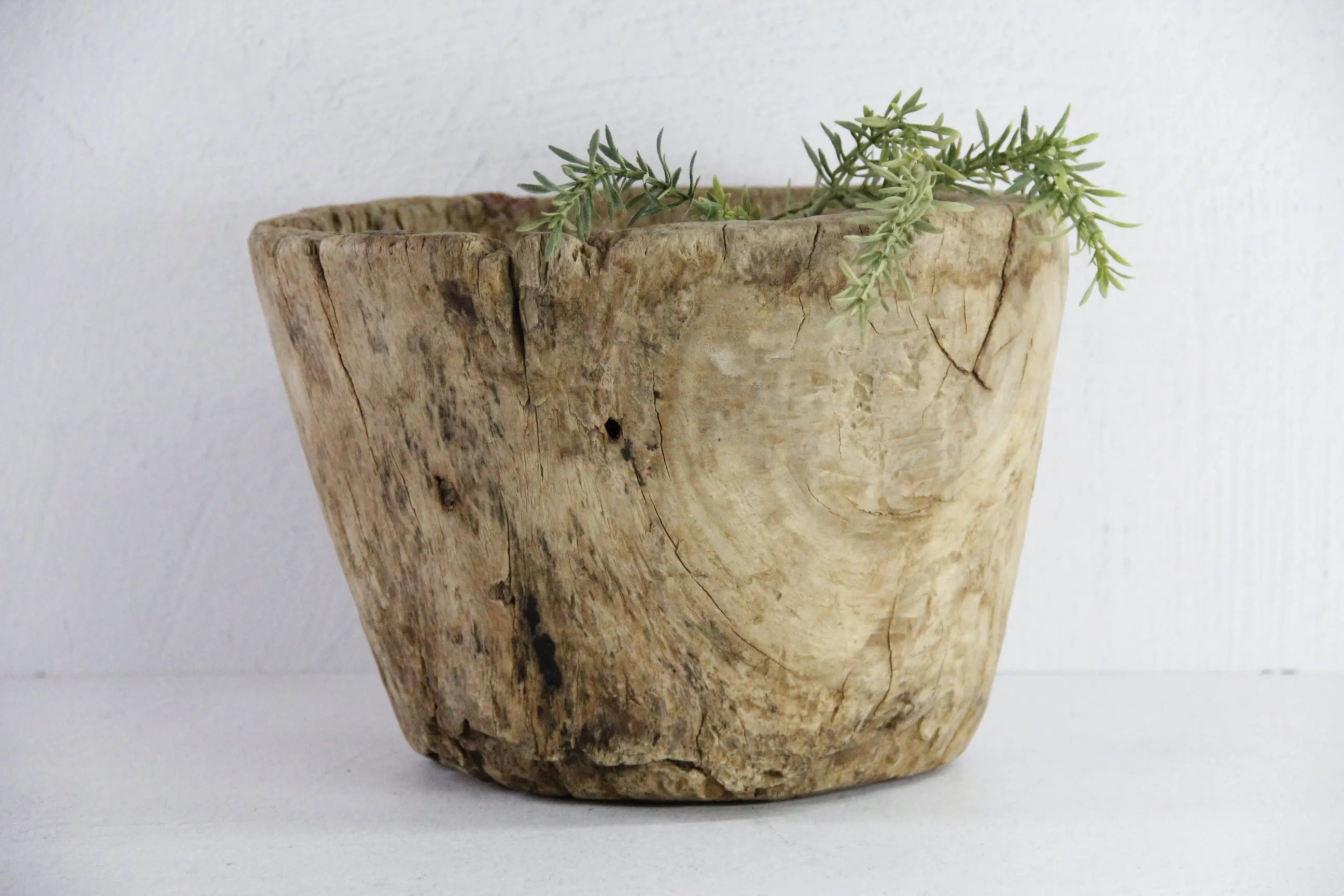 Antique Wooden Mortar Large | Shallow Rustic Grinder Bowl  Debra Hall Lifestyle