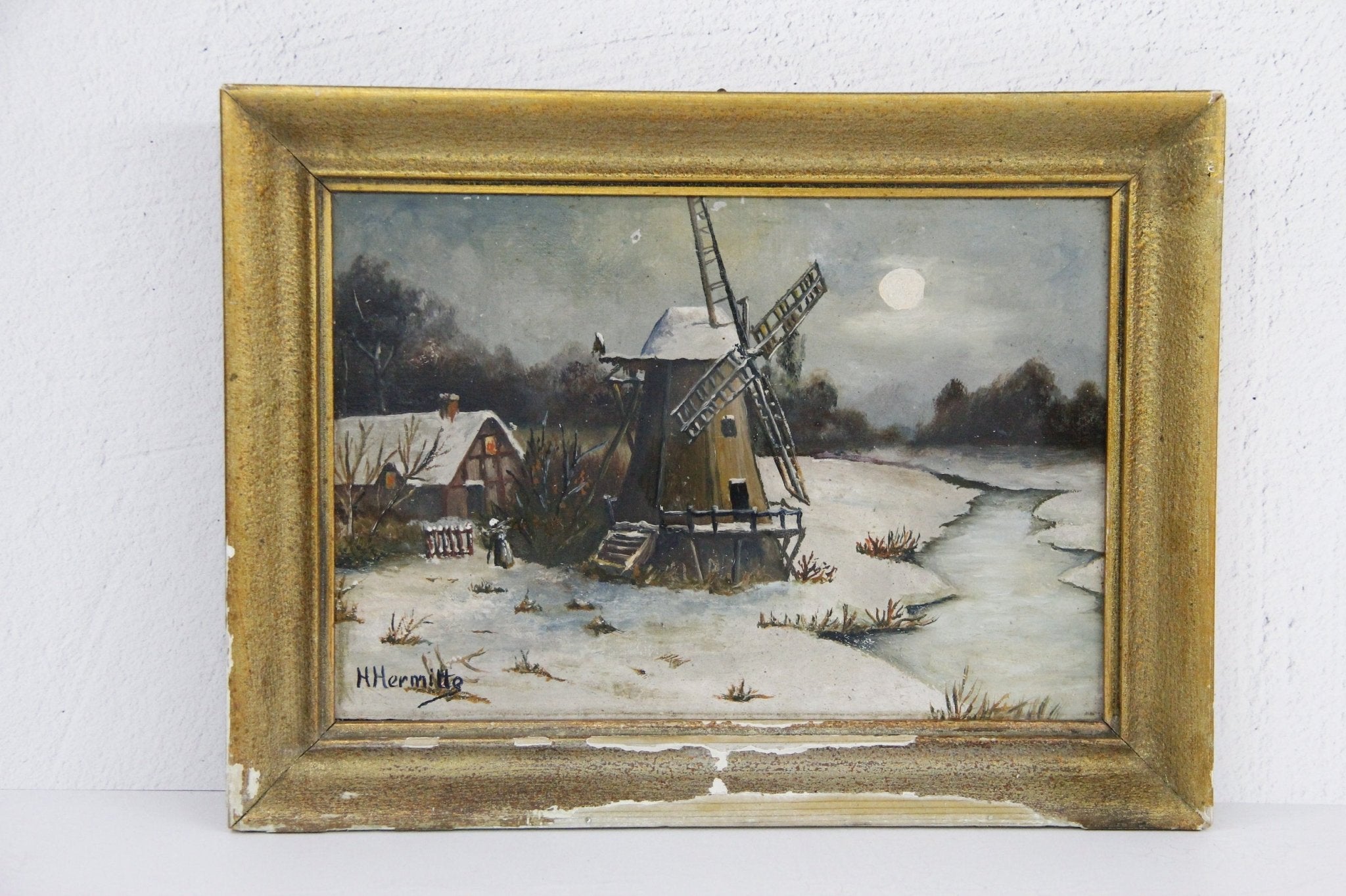 Antique French Painting | Windmill - Debra Hall Lifestyle