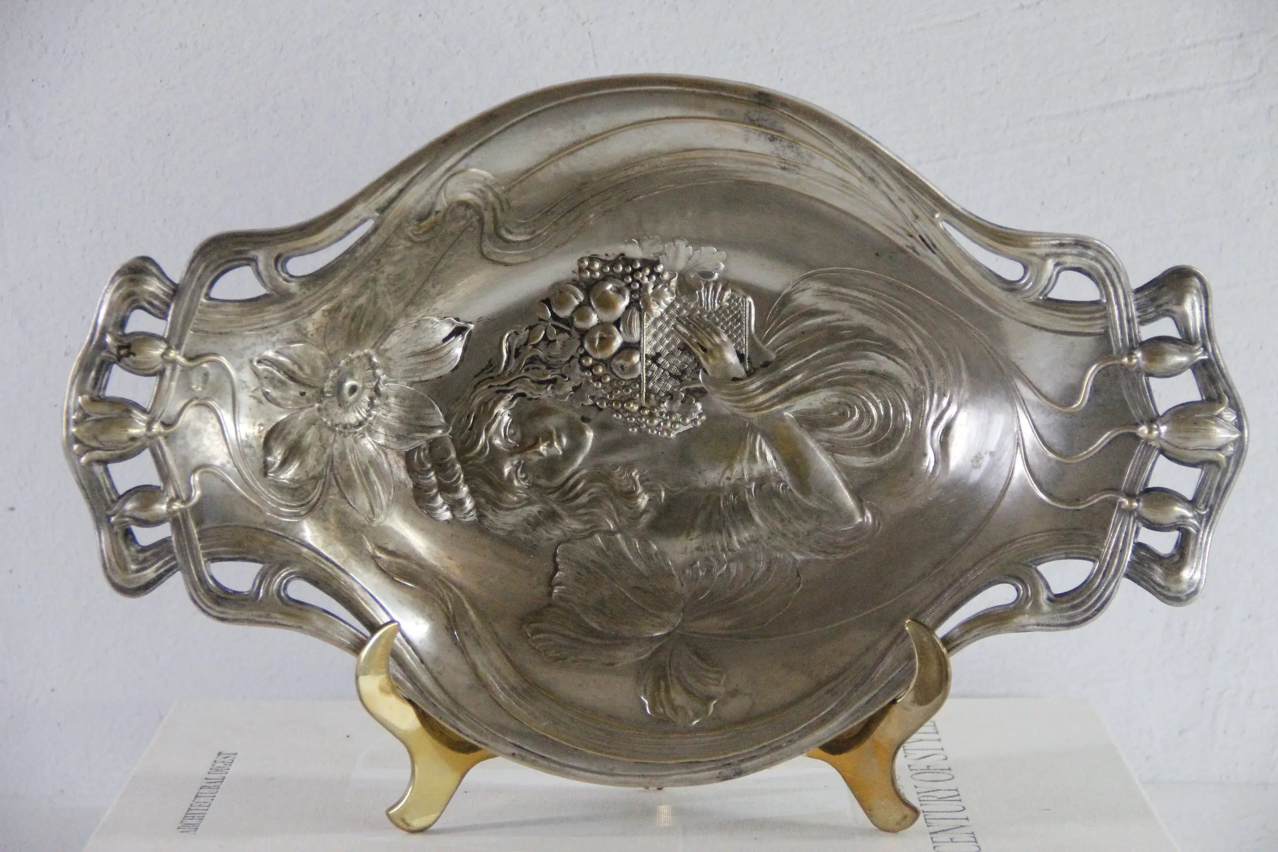 Art Nouveau Silver Fruit Bowl | Plated Figural Tray  Debra Hall Lifestyle