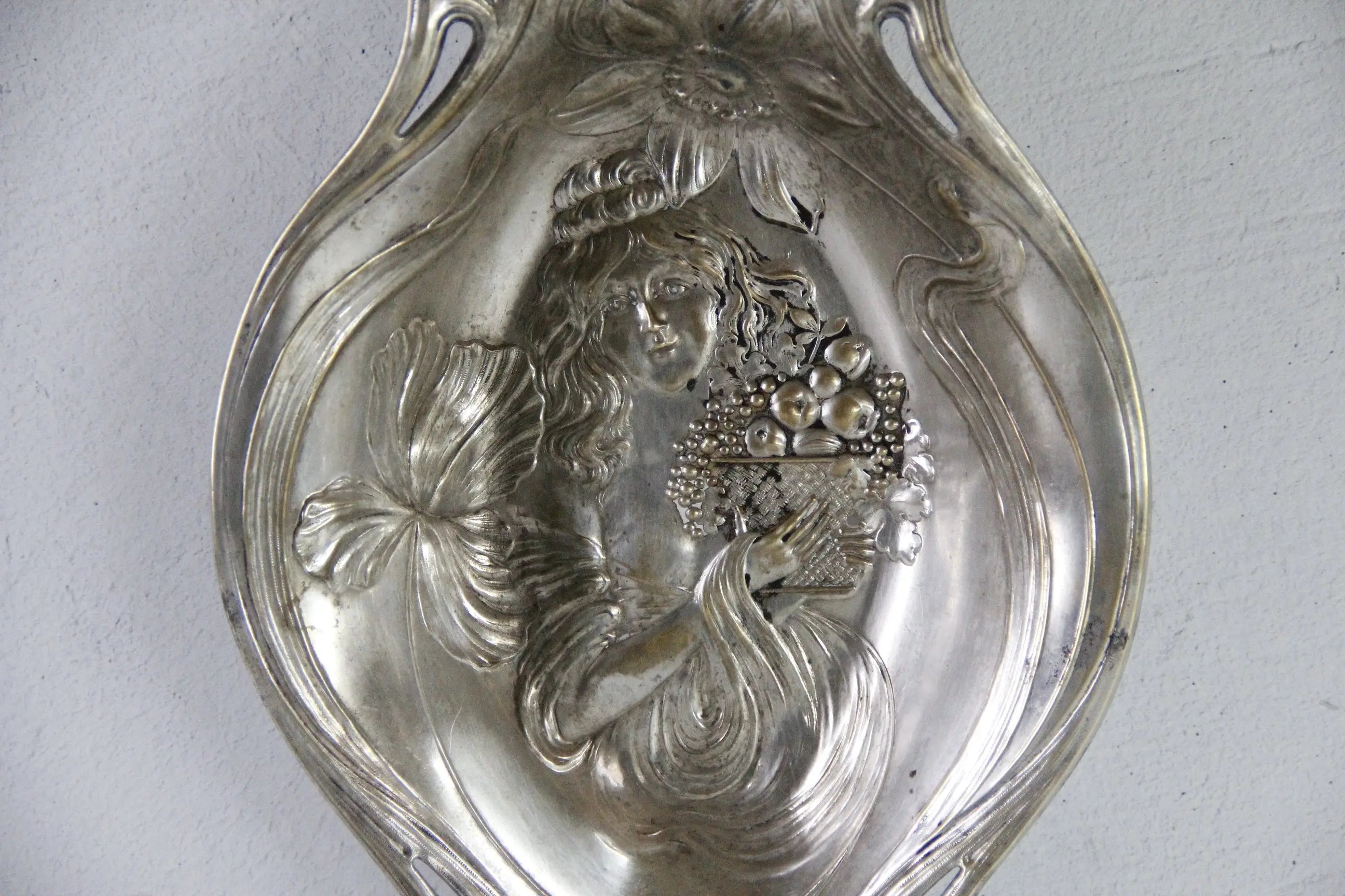 Art Nouveau Silver Fruit Bowl | Plated Figural Tray  Debra Hall Lifestyle