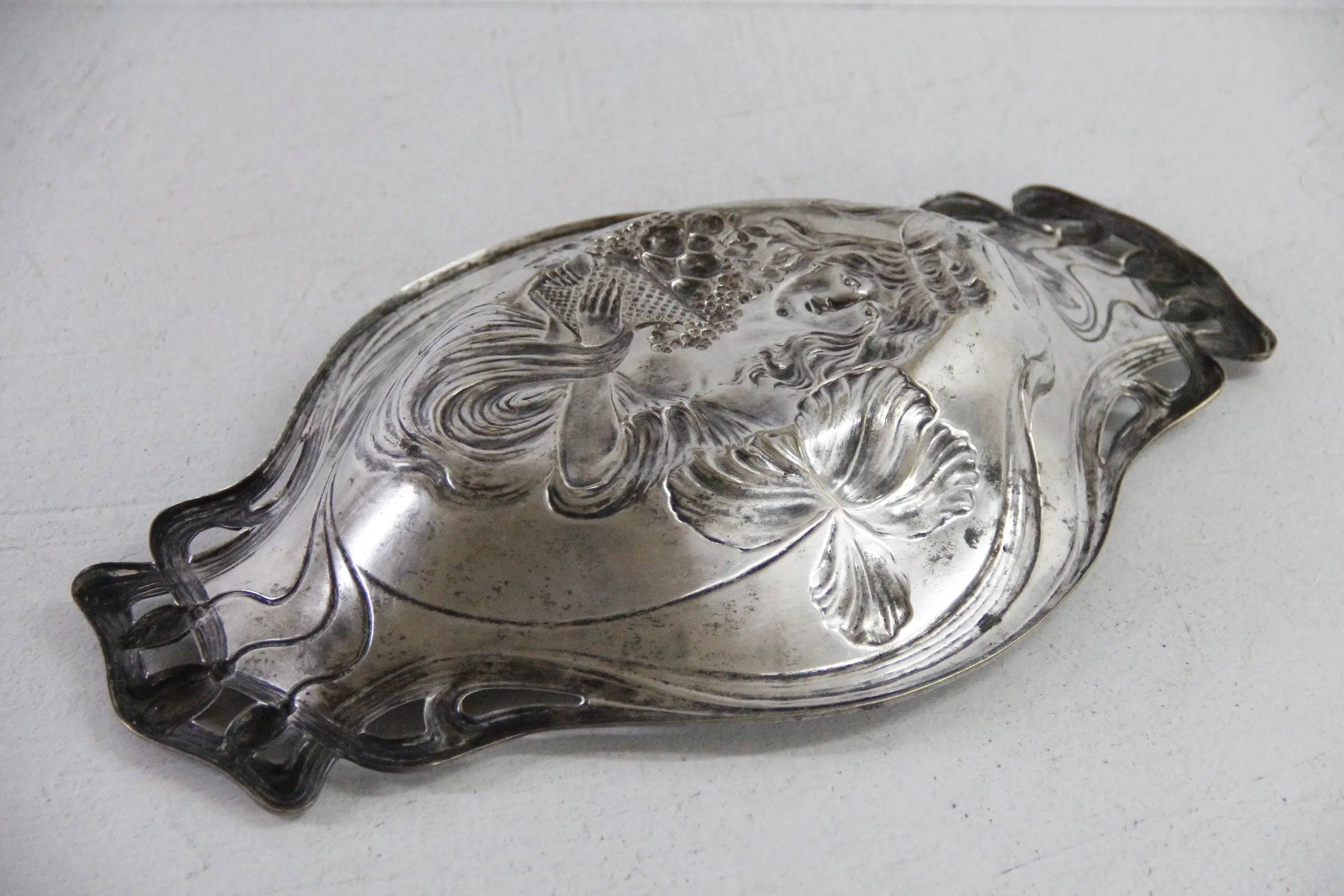 Art Nouveau Silver Fruit Bowl | Plated Figural Tray  Debra Hall Lifestyle