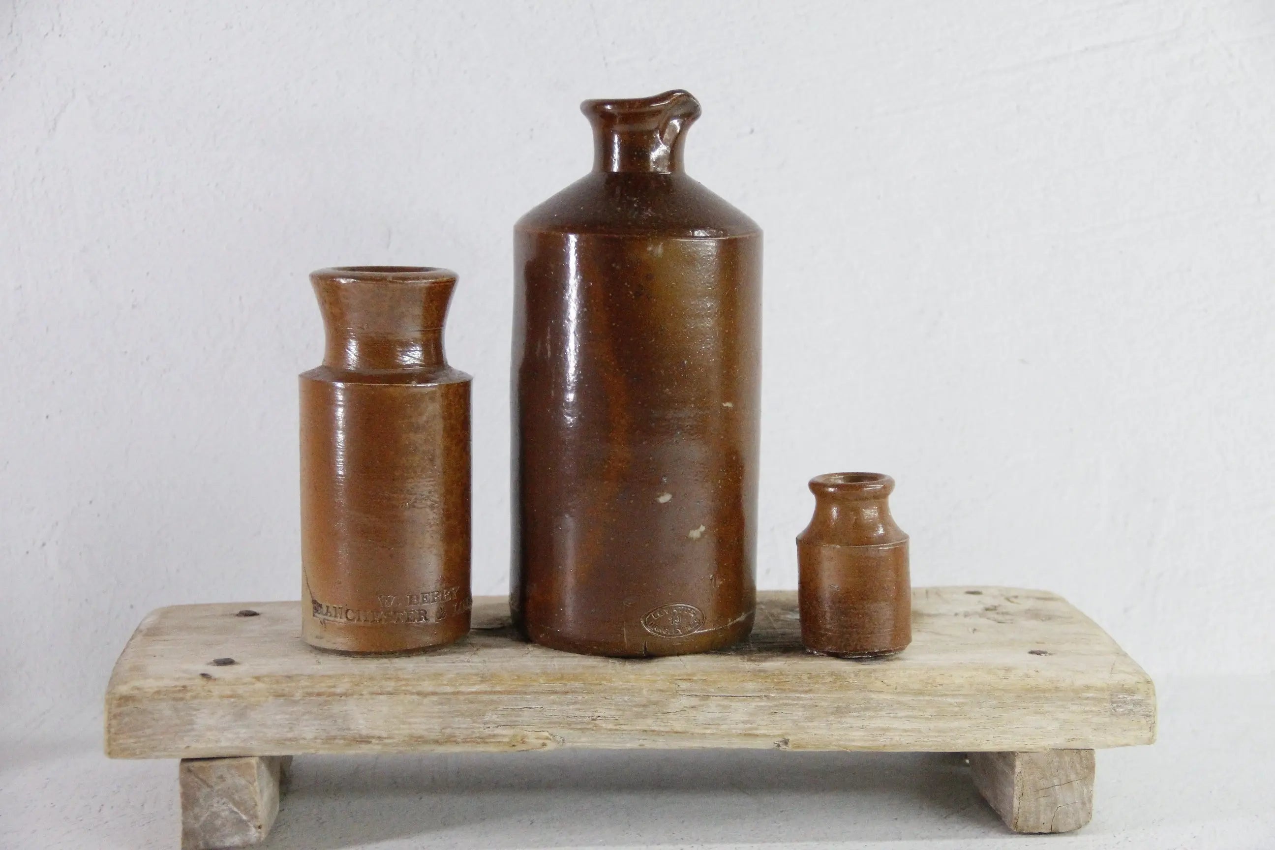 Assorted Antique Stoneware Ink Bottle | Brown Mini Crock  Debra Hall Lifestyle