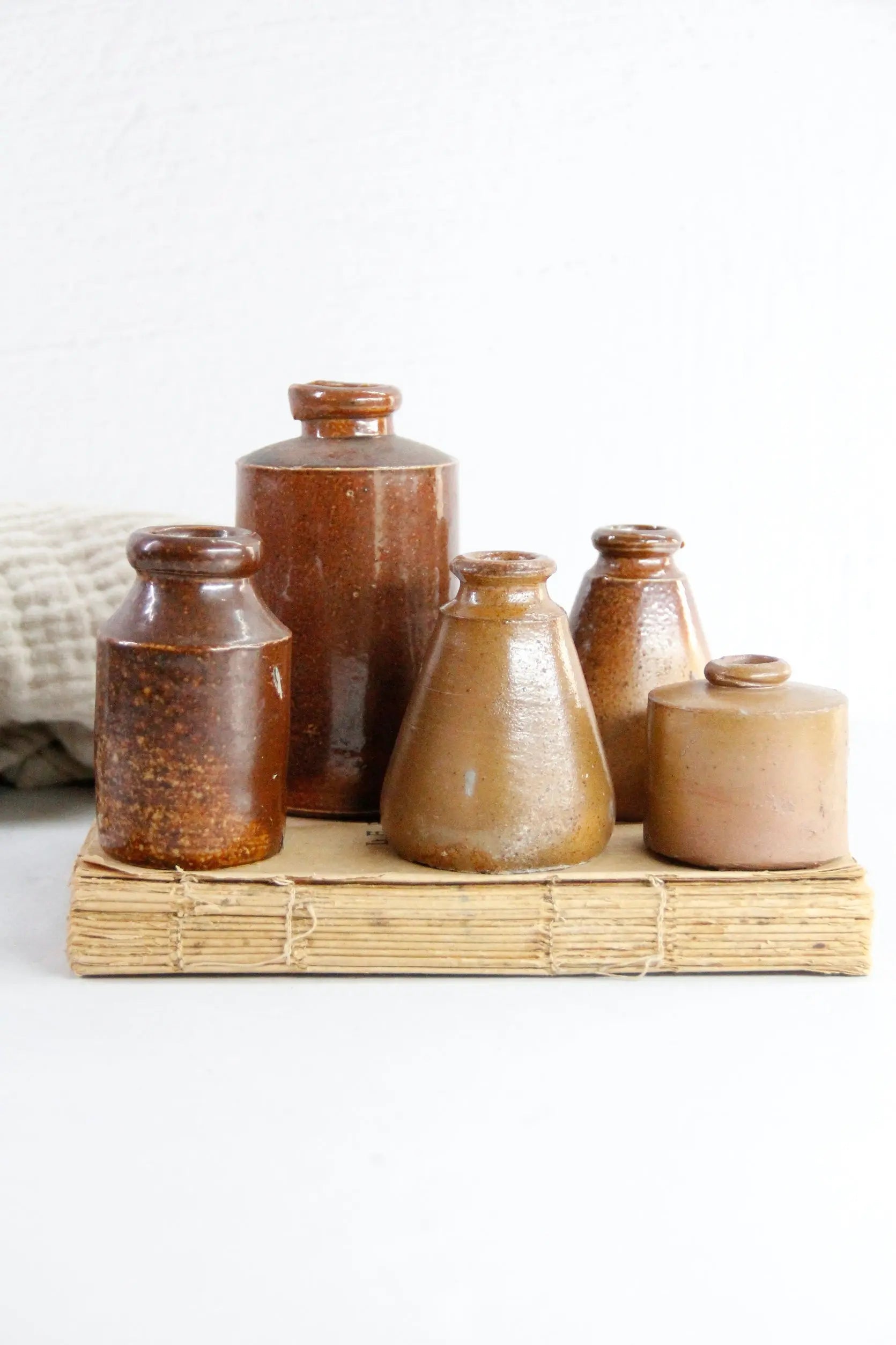 Assorted Antique Stoneware Ink Well Bottle | Mini Crock  Debra Hall Lifestyle