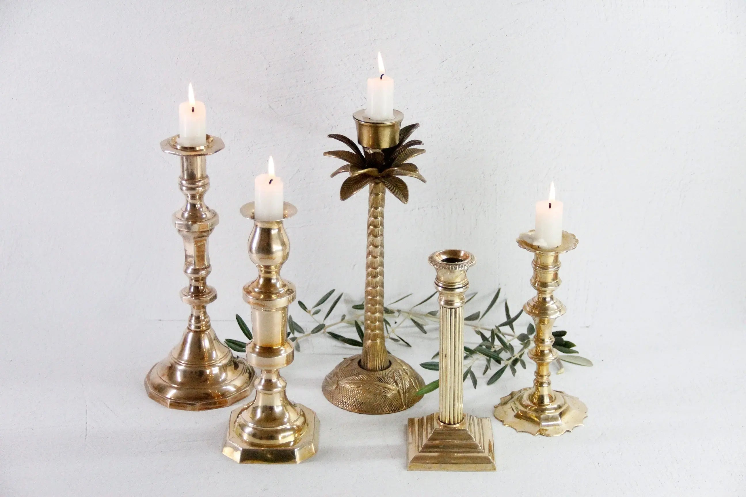 Assorted Brass Candlesticks | Vintage Candle Holders Tall  Debra Hall Lifestyle