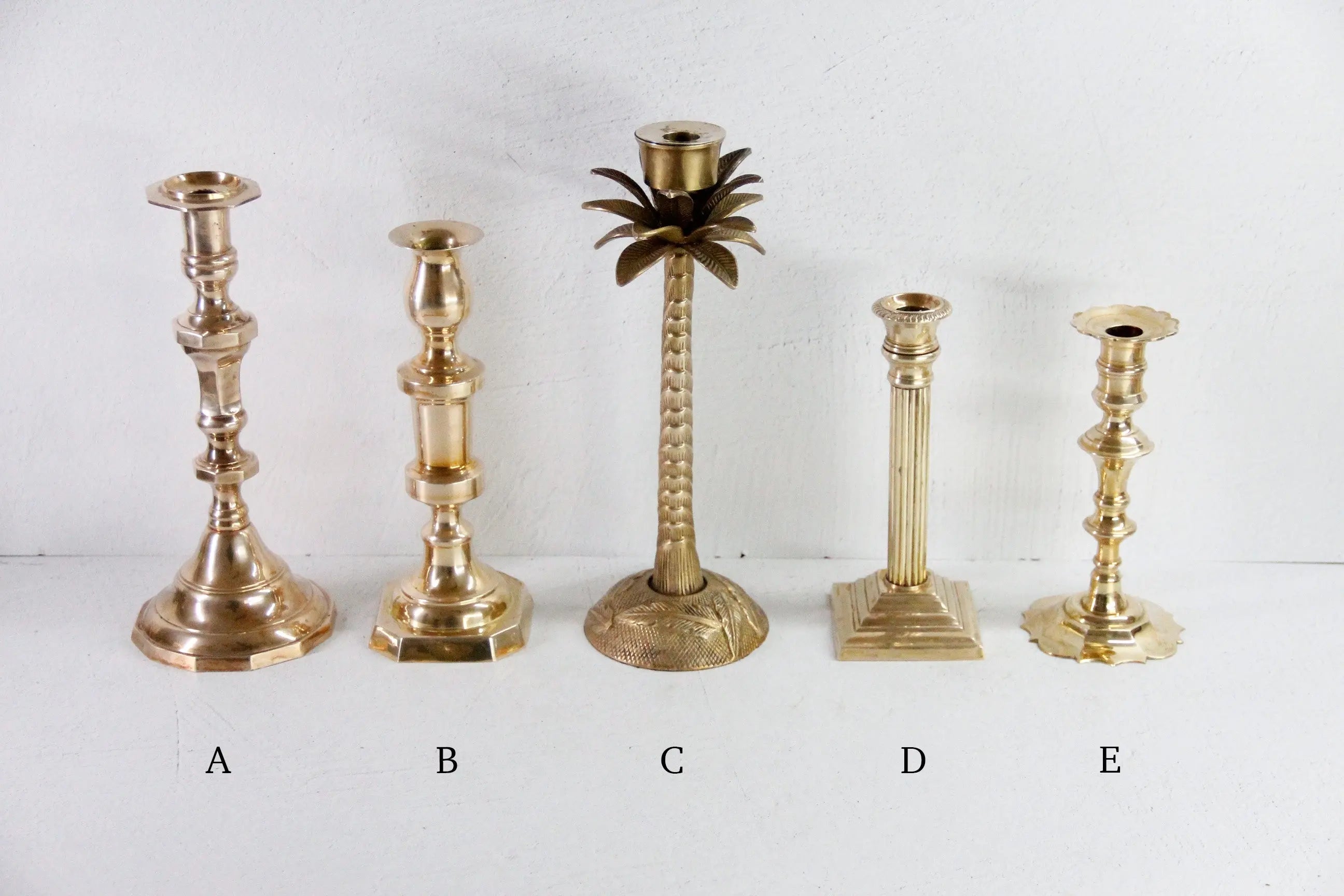 Assorted Brass Candlesticks | Vintage Candle Holders Tall  Debra Hall Lifestyle