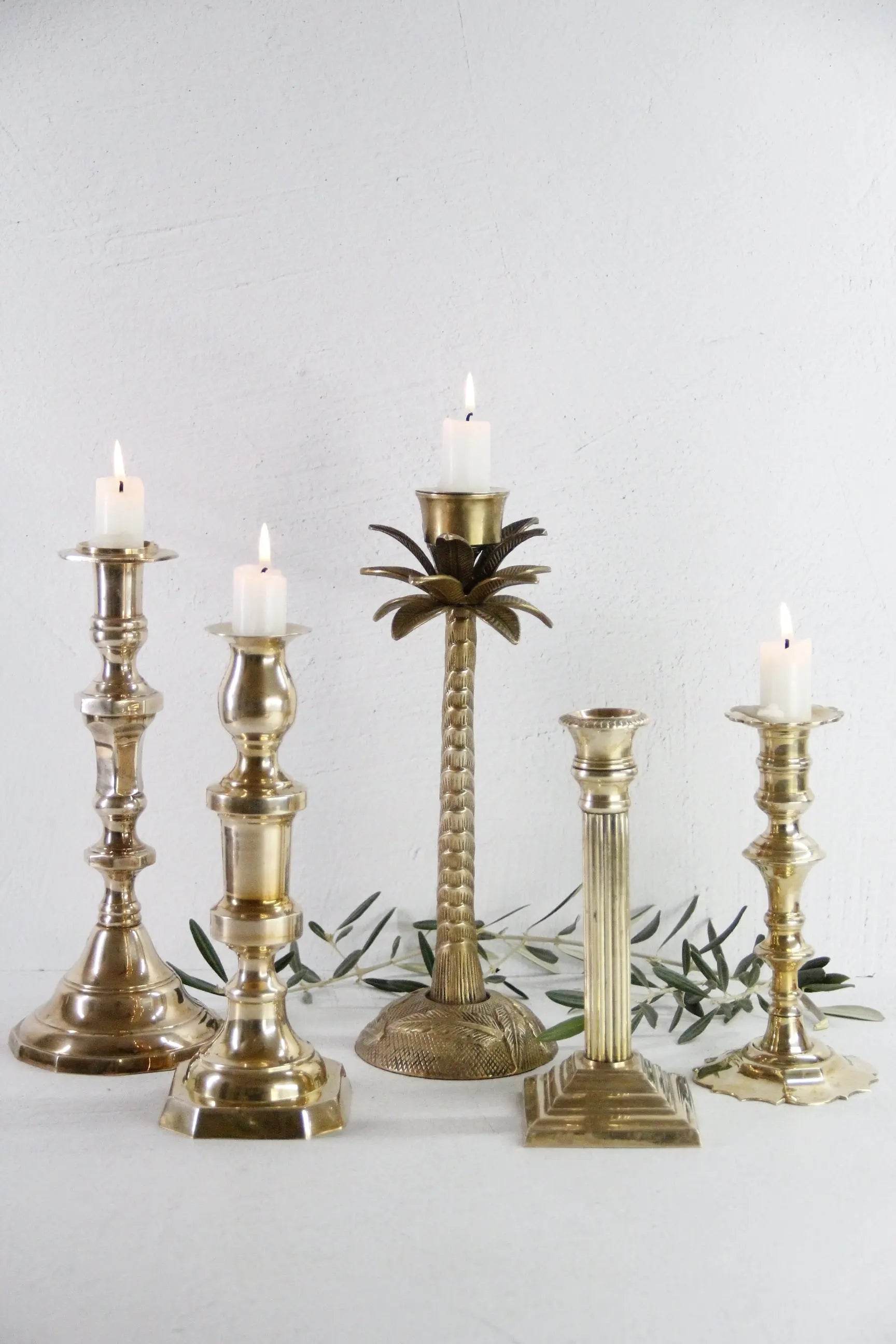 Assorted Brass Candlesticks | Vintage Candle Holders Tall  Debra Hall Lifestyle
