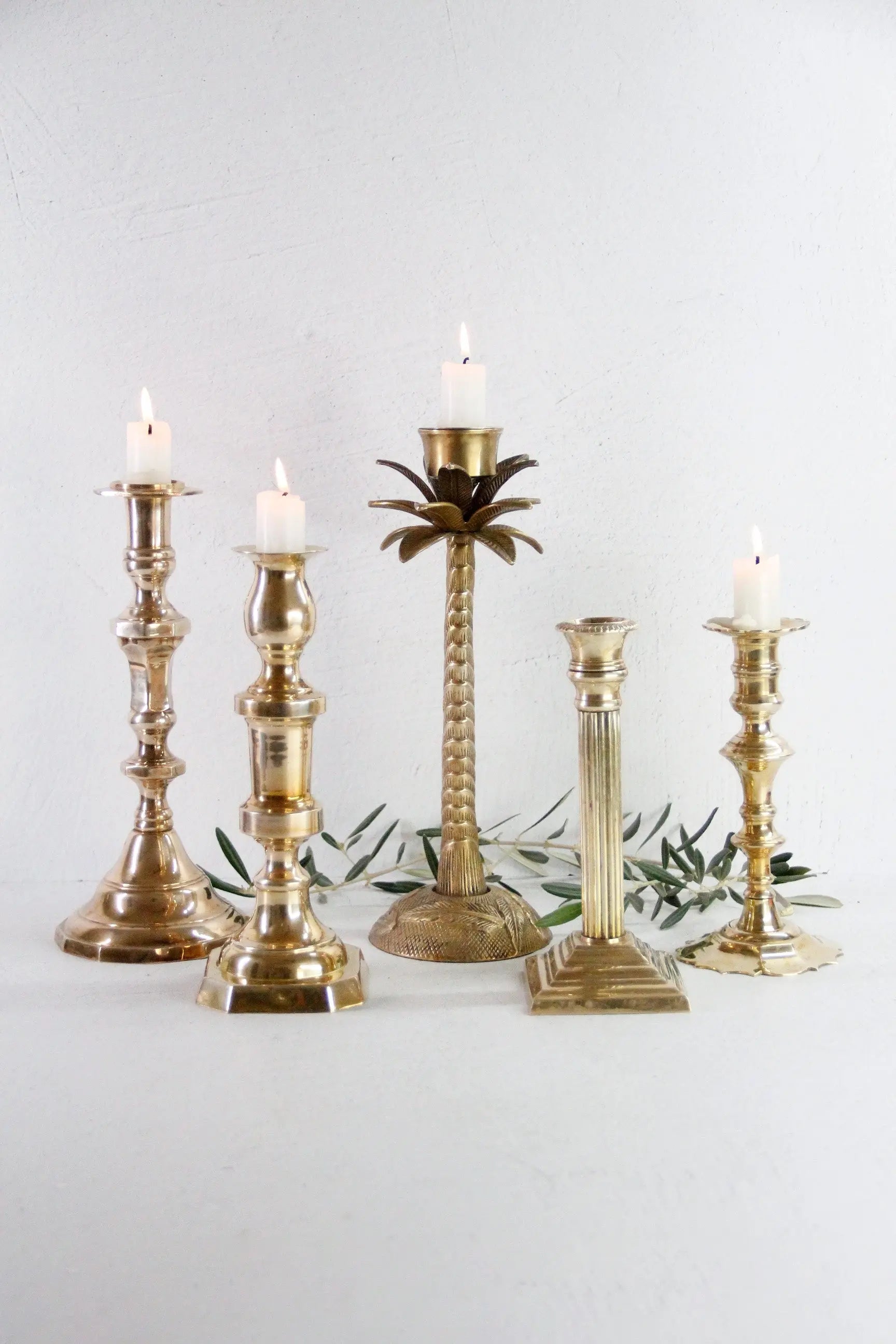 Assorted Brass Candlesticks | Vintage Candle Holders Tall  Debra Hall Lifestyle
